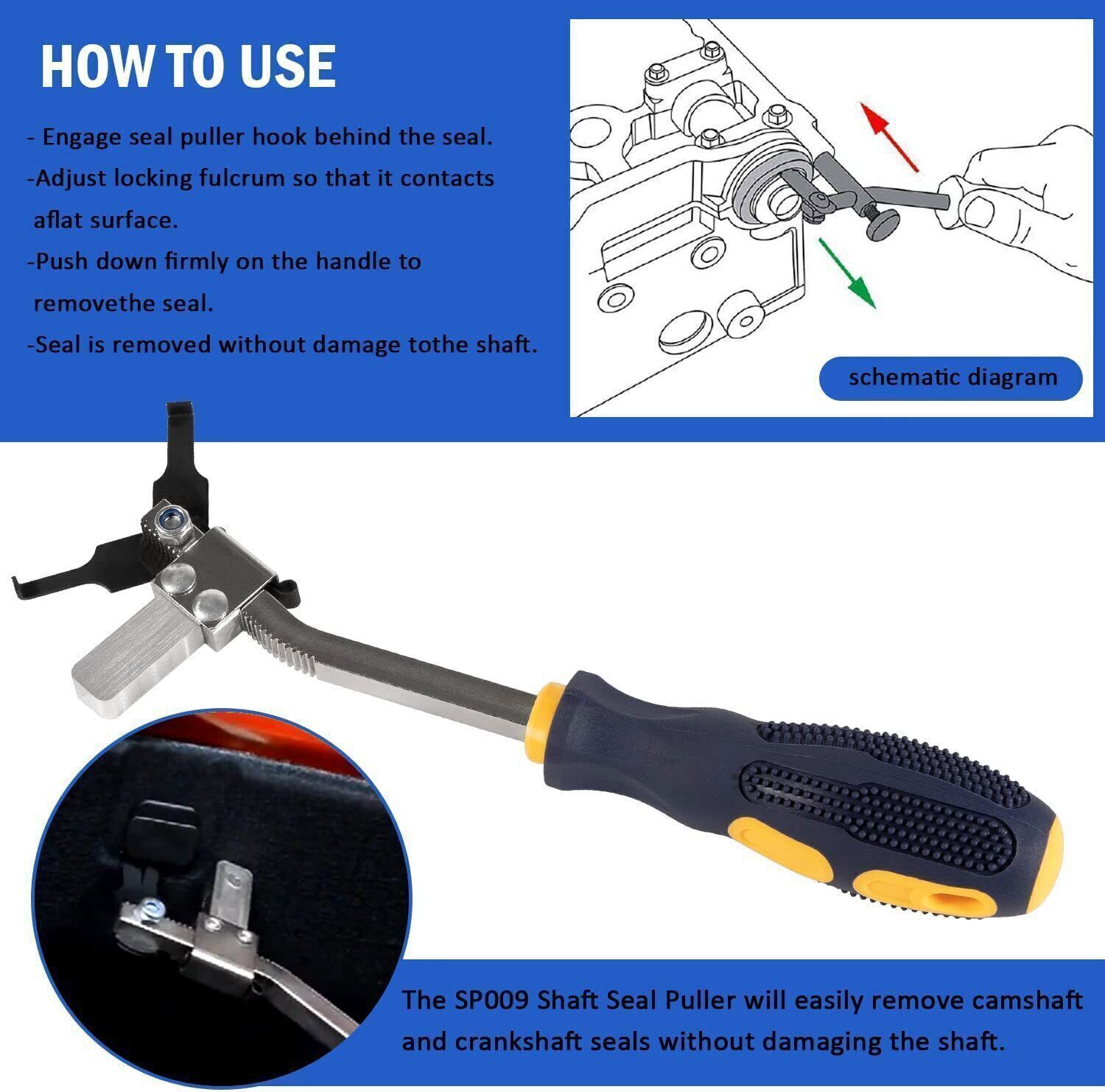 Shaft Type Seal Puller W/ Spare Hook Crankshaft Camshaft Remover Auto Tool 58430