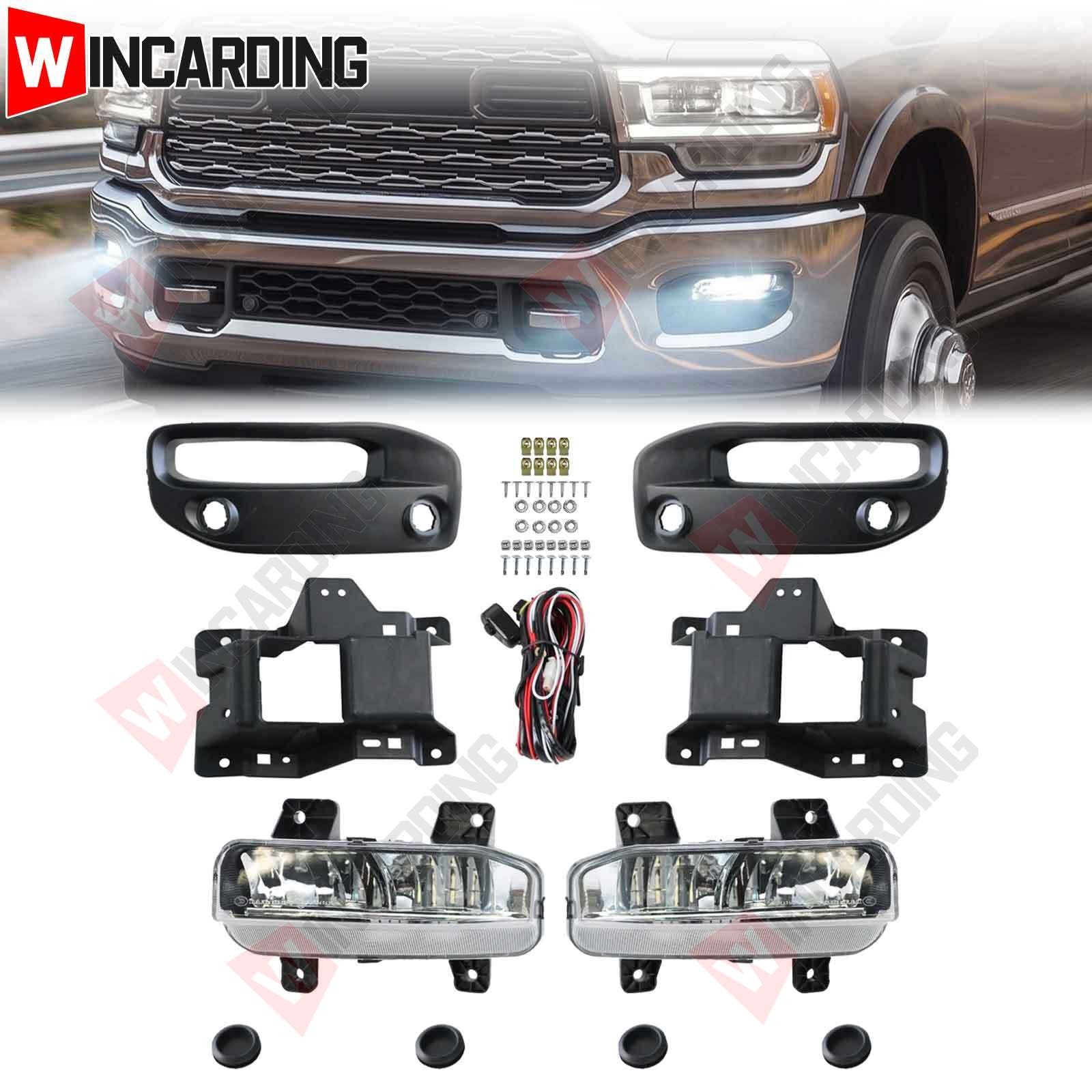 Clear LED Bumper Fog Lights Lamps Switch Bezel For 2019-2023 Dodge RAM 2500 3500