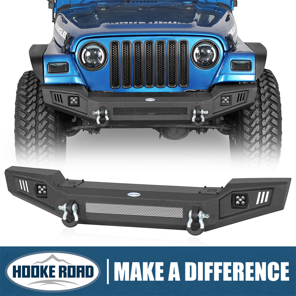 Hooke Road Steel Front Bumper w/ D-ring & Light for 1997-2006 Jeep Wrangler TJ