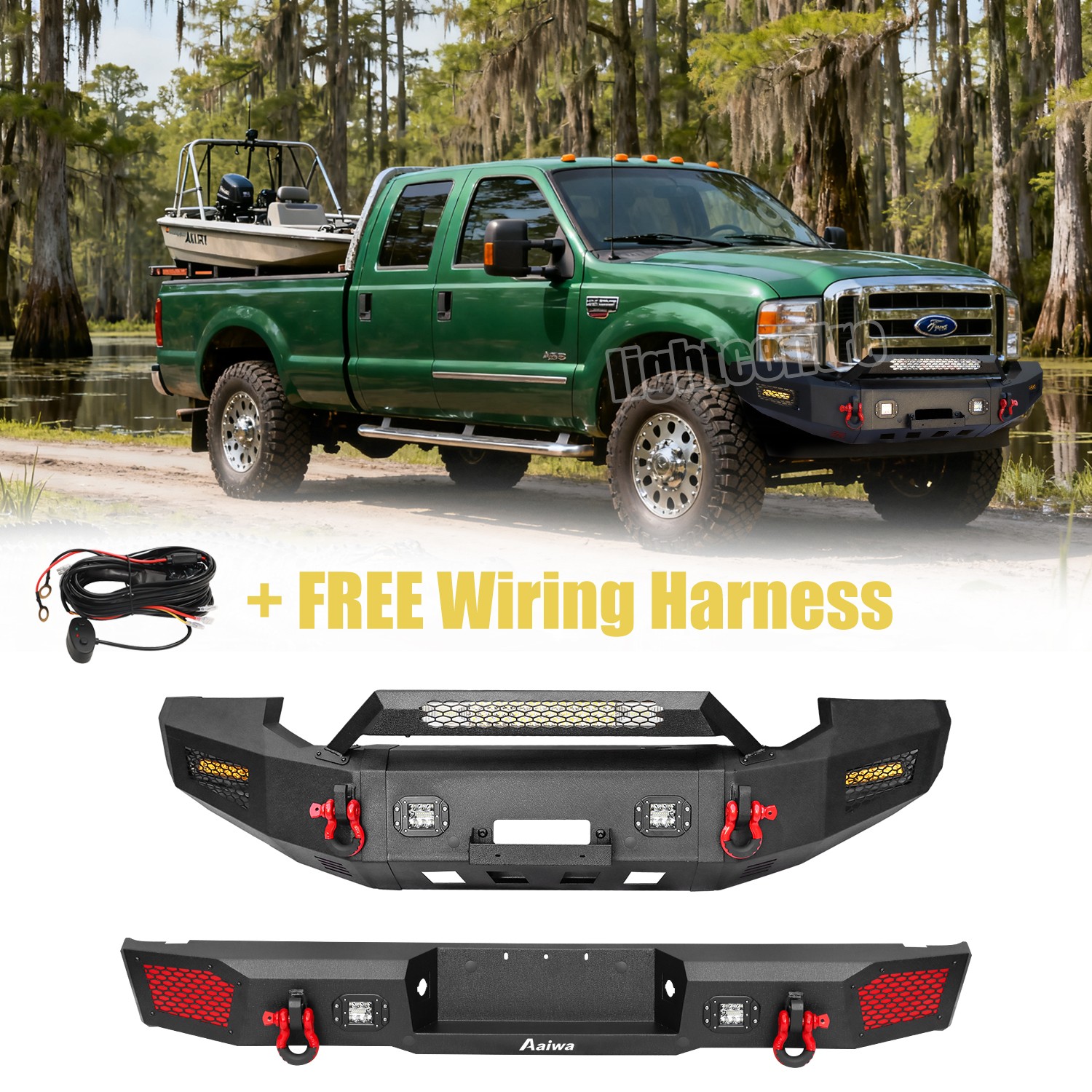 For 2005-2007 Ford F250 F350 F450 F550Steel Front Rear Bumper w’winch & Lights