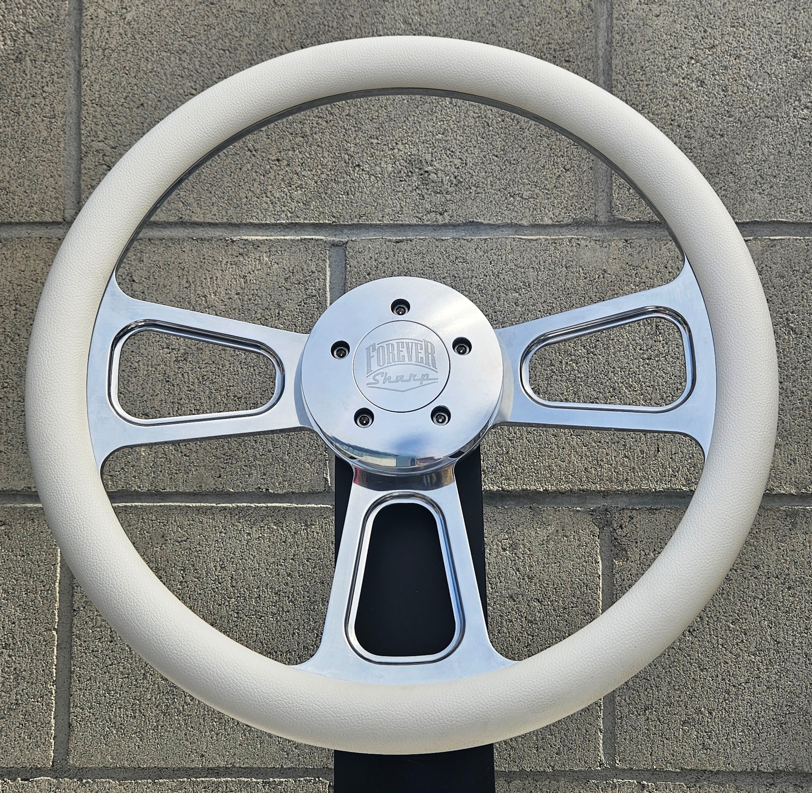 16 Inch Polished Semi Truck Steering Wheel with White Vinyl Grip – 5 Hole