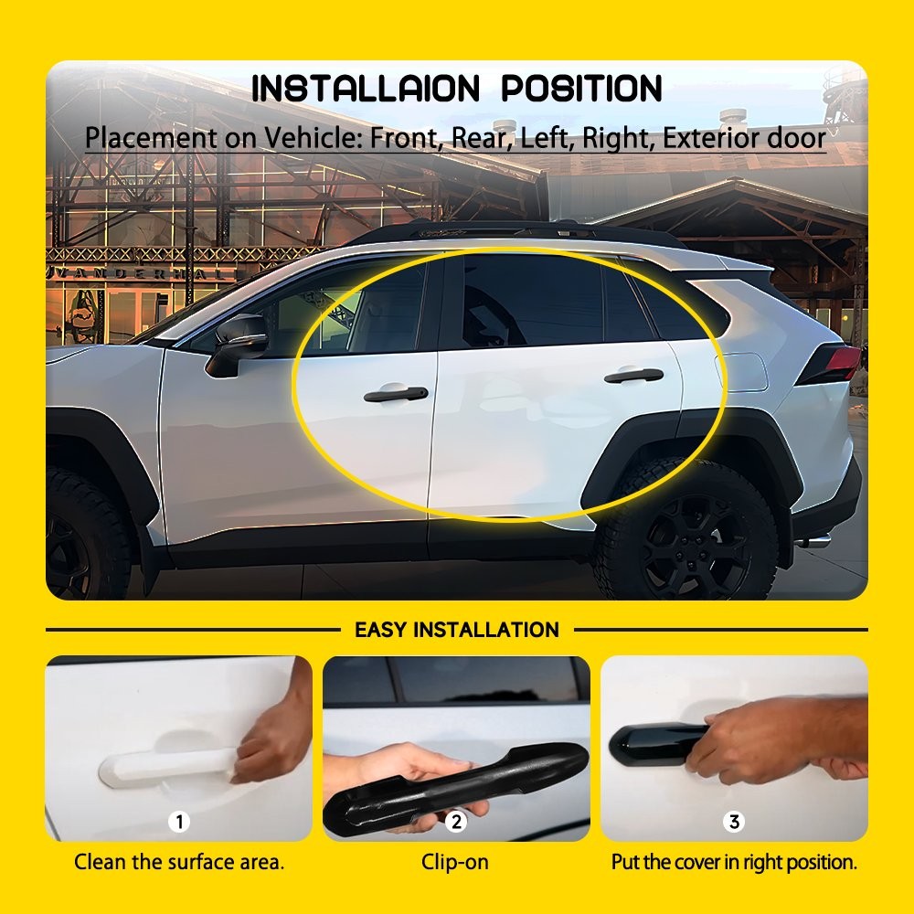Gloss Black Door Handle Cover Trim W/ Smart Key Hole For 19-25 Toyota Rav4 1~10X