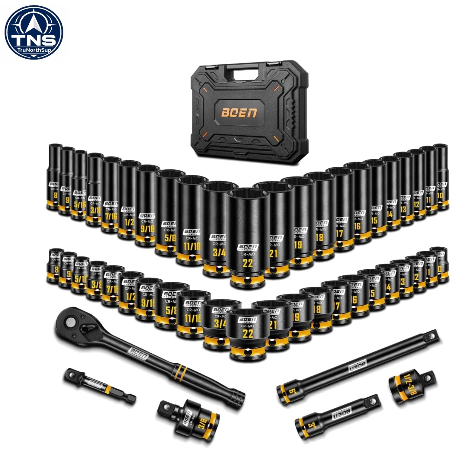 Complete 3/8” Drive Impact Socket Set – 50PCS with Manganese Phosphate Coating