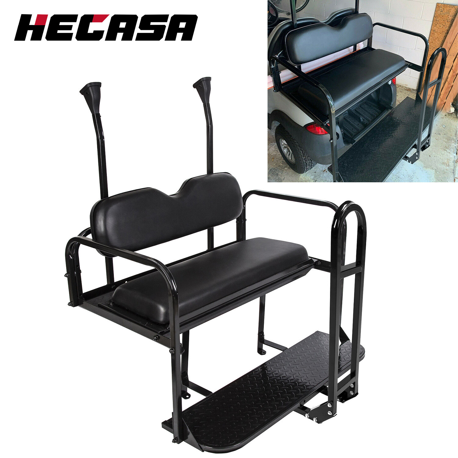 For Club Car Precedent Golf Cart Flip Folding Rear Back Seat Kit – Black Seats