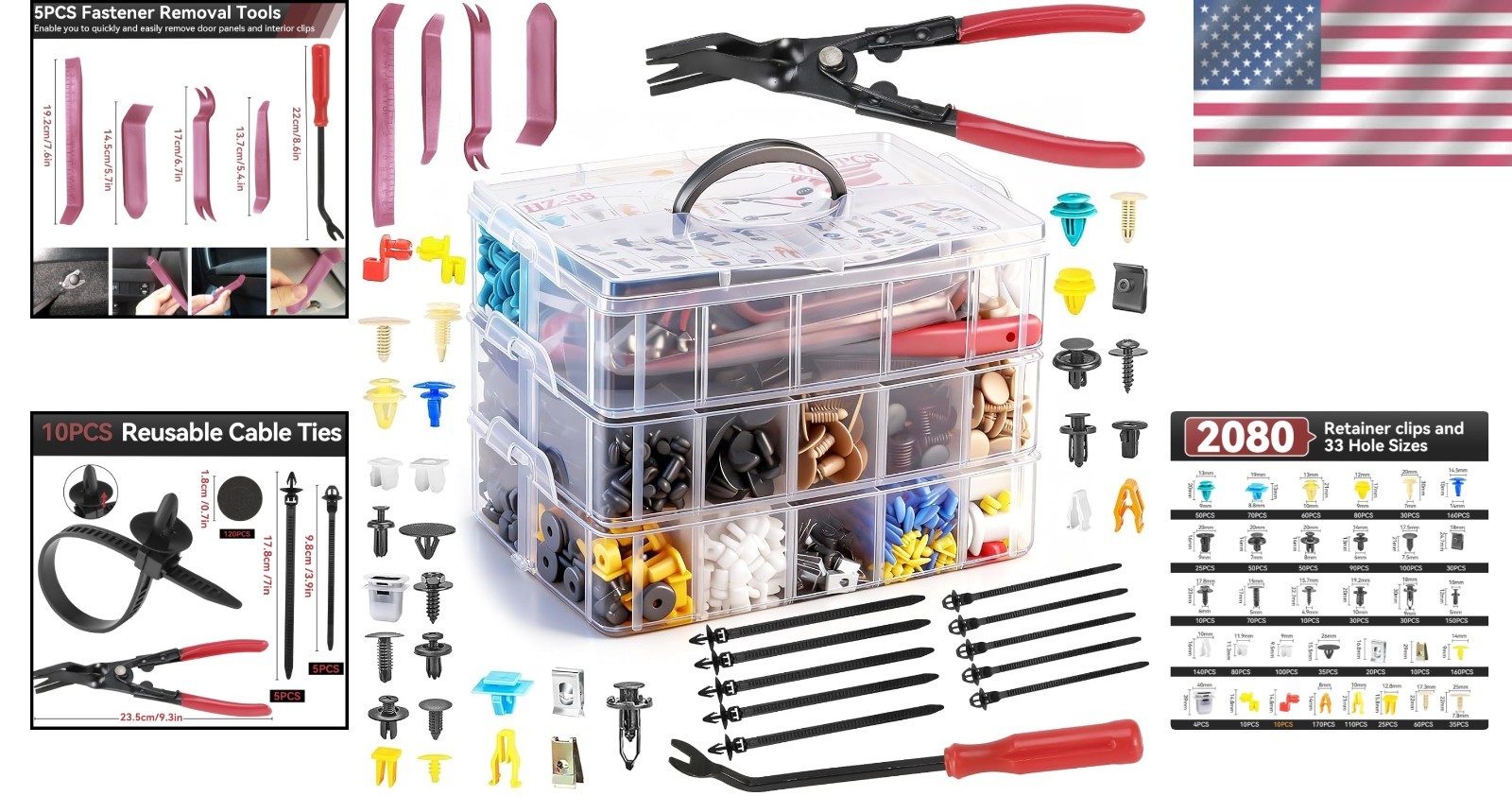 Complete 2080PCS Automotive Clips Kit with Trim Tools & Durable Organizer Case