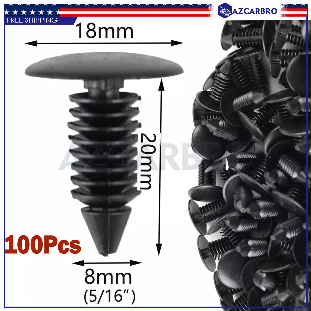 100X 0.3 inch Bumper Clips Auto Car Hole Plastic Rivets Fastener Fender Push Pin