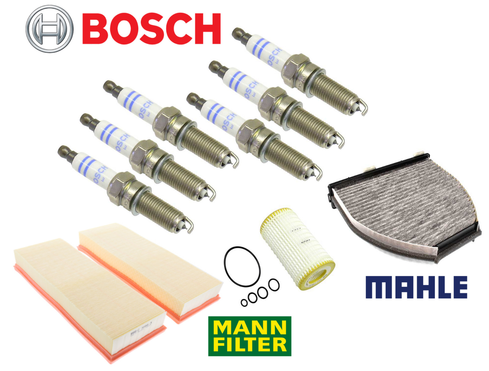 For Mercedes C E GLK Spark Plug + Air Oil AC Cabin Filter Tune Up Kit 10pcs OEM