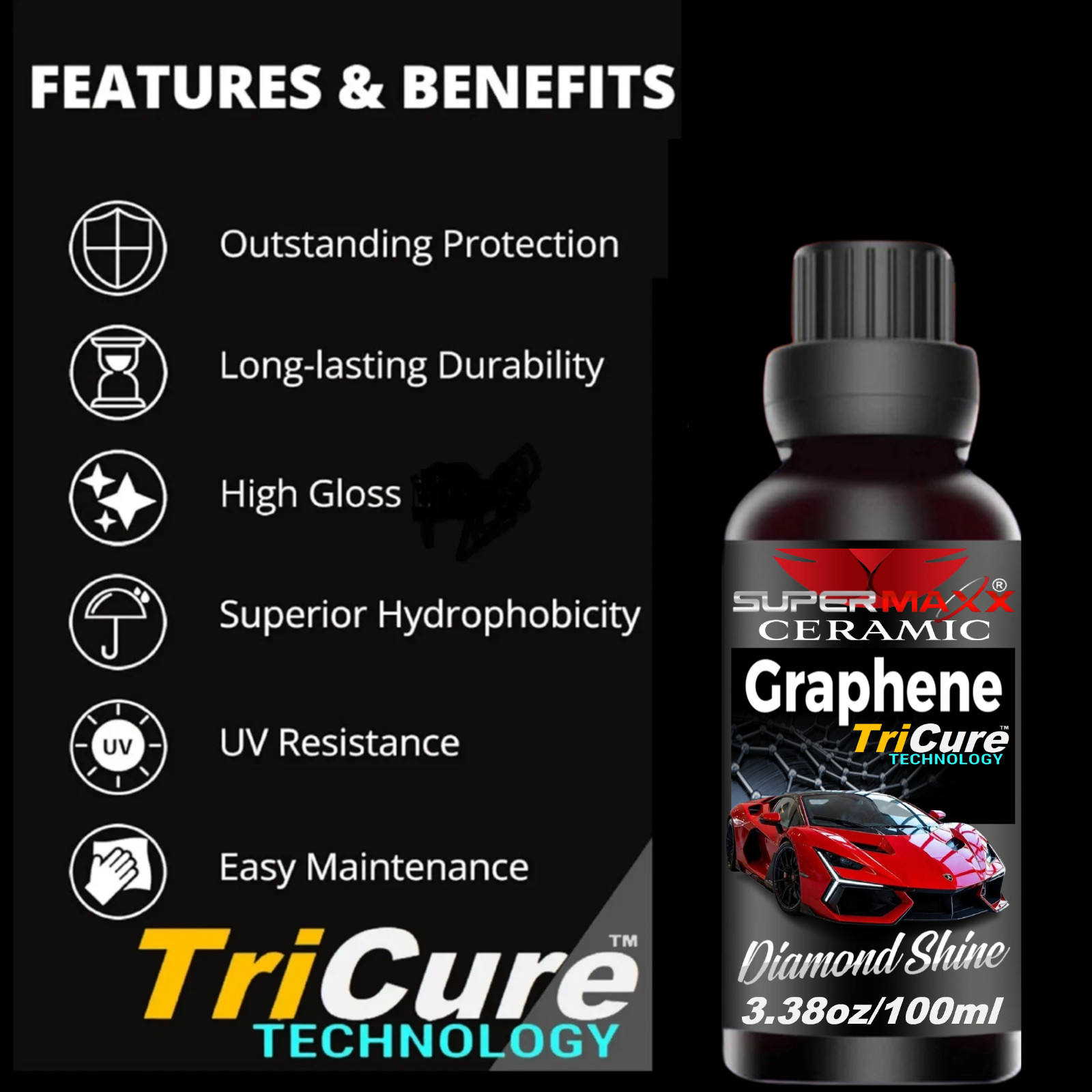 GRAPHENE CERAMIC CAR COATING MAXIMUM WET LOOK 3D GLOSS – 3.38OZ/100ML – KIT