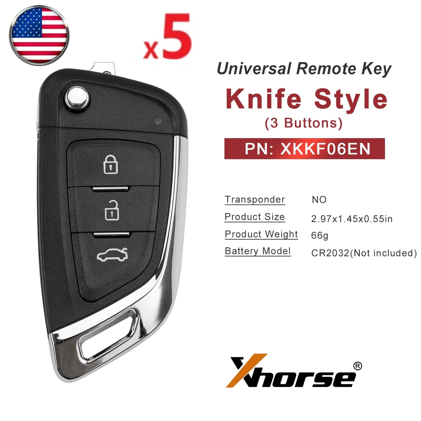 5PCS Xhorse XKKF06EN Remote Key 3 Button Wireless Progarmming For VVDI Key Tool
