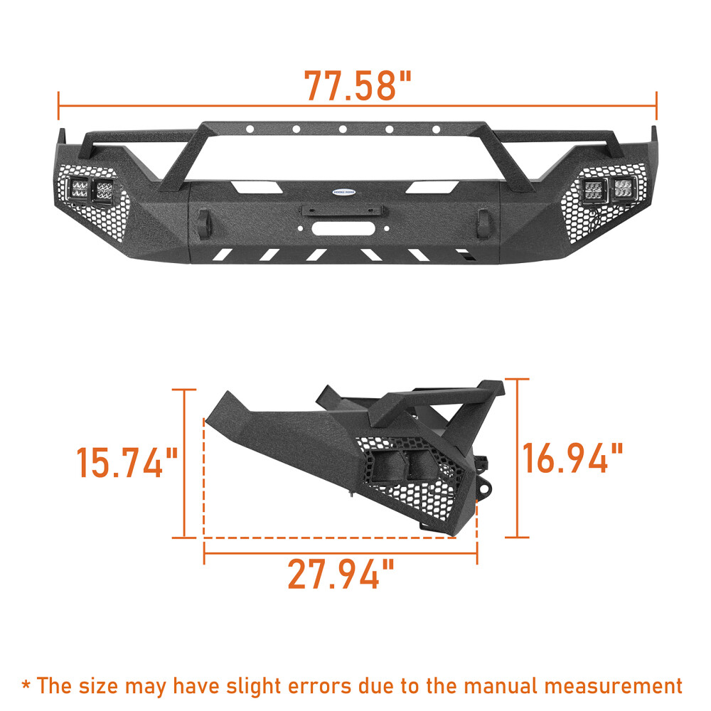 Hooke Road Steel Front Bumper or Rear Bumper w/Led Light for 2013-2018 Ram 1500