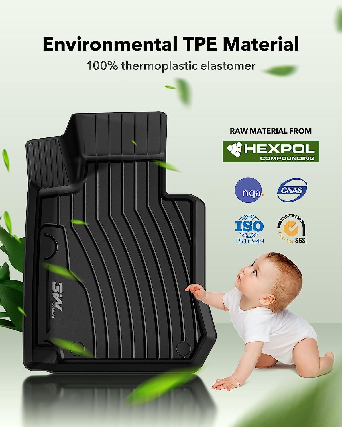 3W Floor Mats Cargo Liner For Mercedes-Benz GLC 2016-2022 All Weather TPE Mat