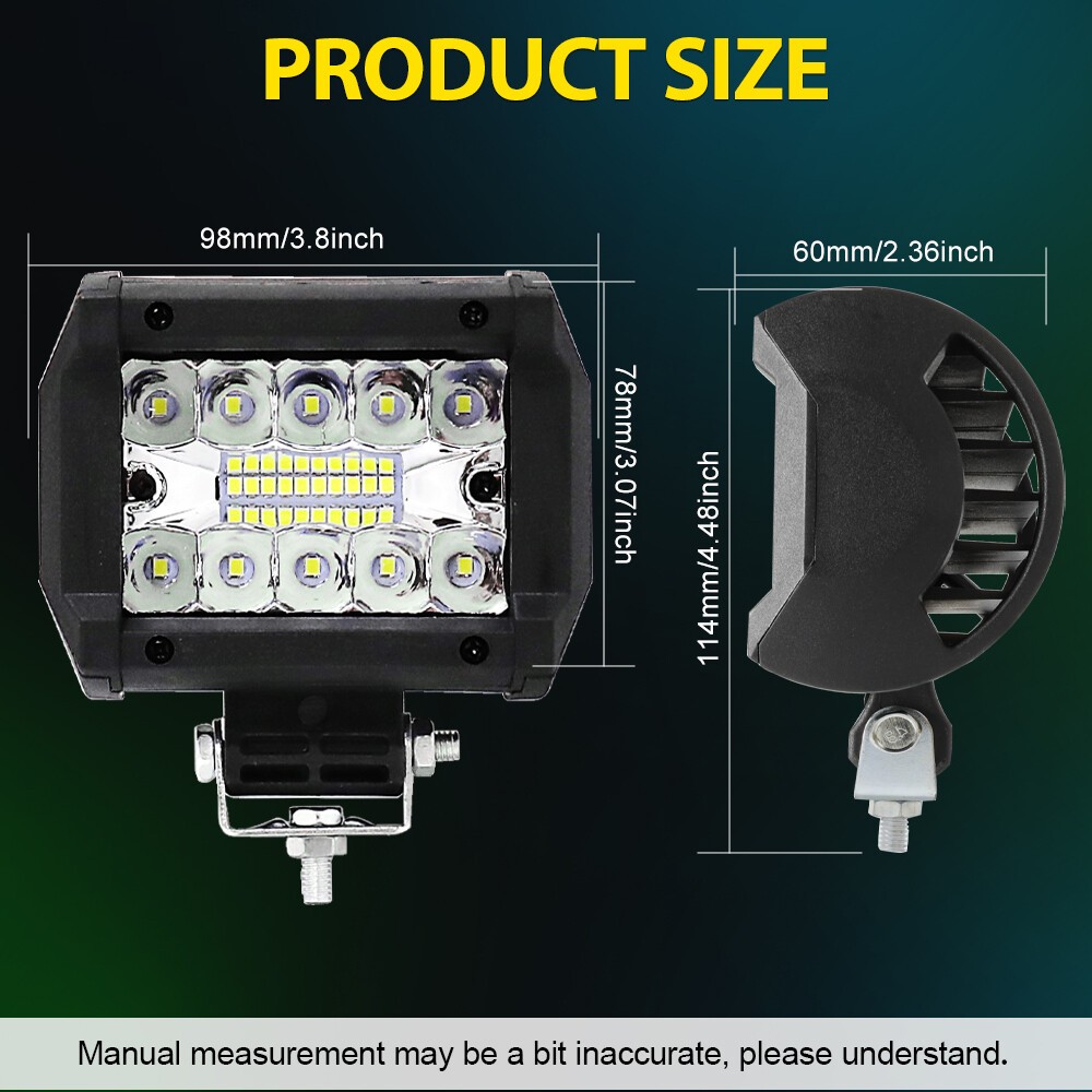 2PCS 4″Inch 12V LED Work Light Bar Spot Flood Pods Driving Off-Road Tractor 4WD