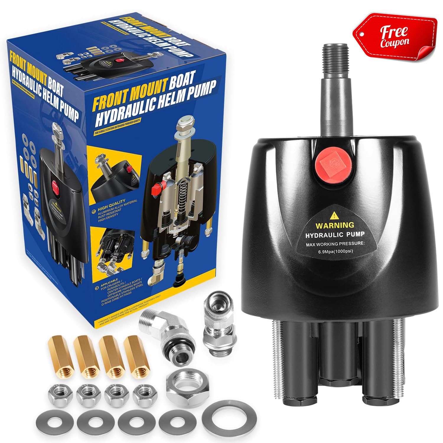 for Seastar HH5271-3 Hydraulic Helm Pump 1.7 cu in Boat Steering Front Mount