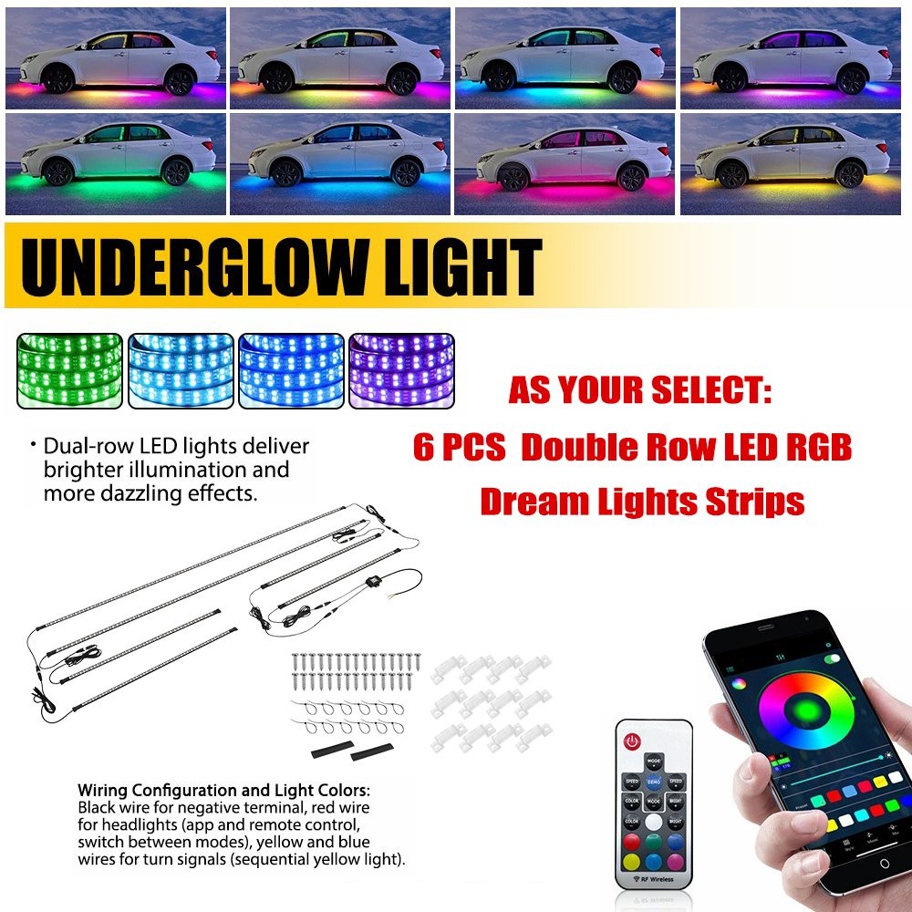 RGB LED Strip Under Car Tube Underglow System Neon Light Kit Light Bar 6/12/18X