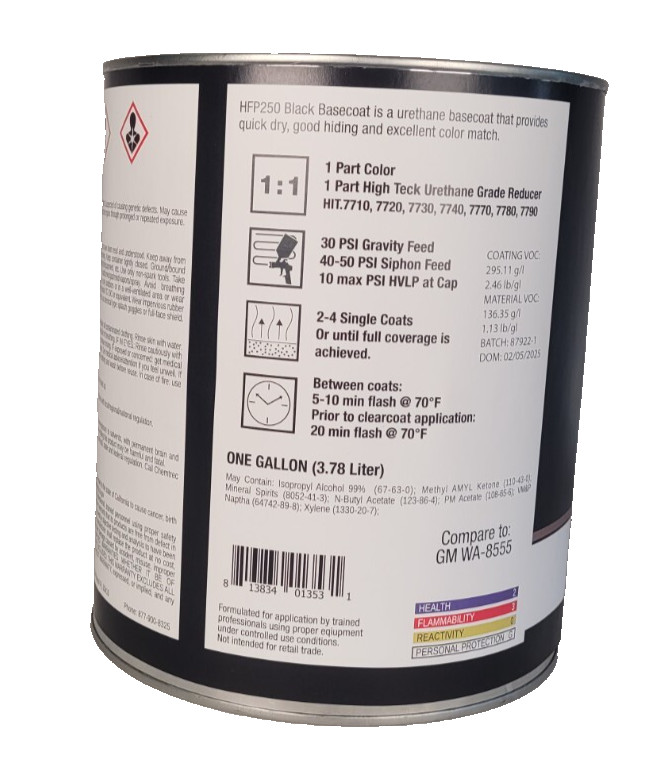 High Teck HFP250 Ebony Black Base Coat Paint Gallon GM WA8555