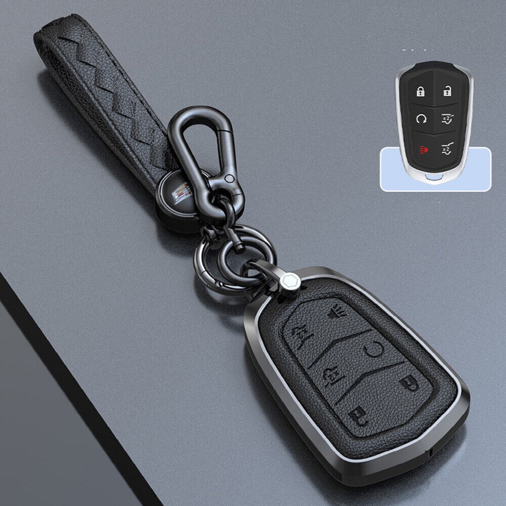 Zinc Alloy Leather Car Remote Key Fob Case Cover For Cadillac Escalade 2015-2019