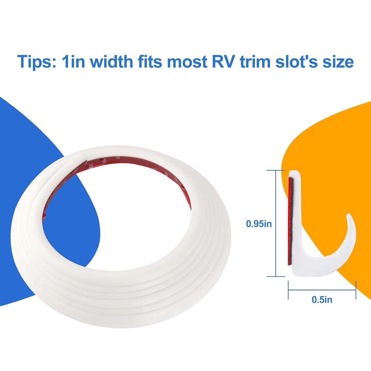 16FT J-Shape For RV Rain Gutter Drip Rail Trim Flexible PVC with Strong Adhesive