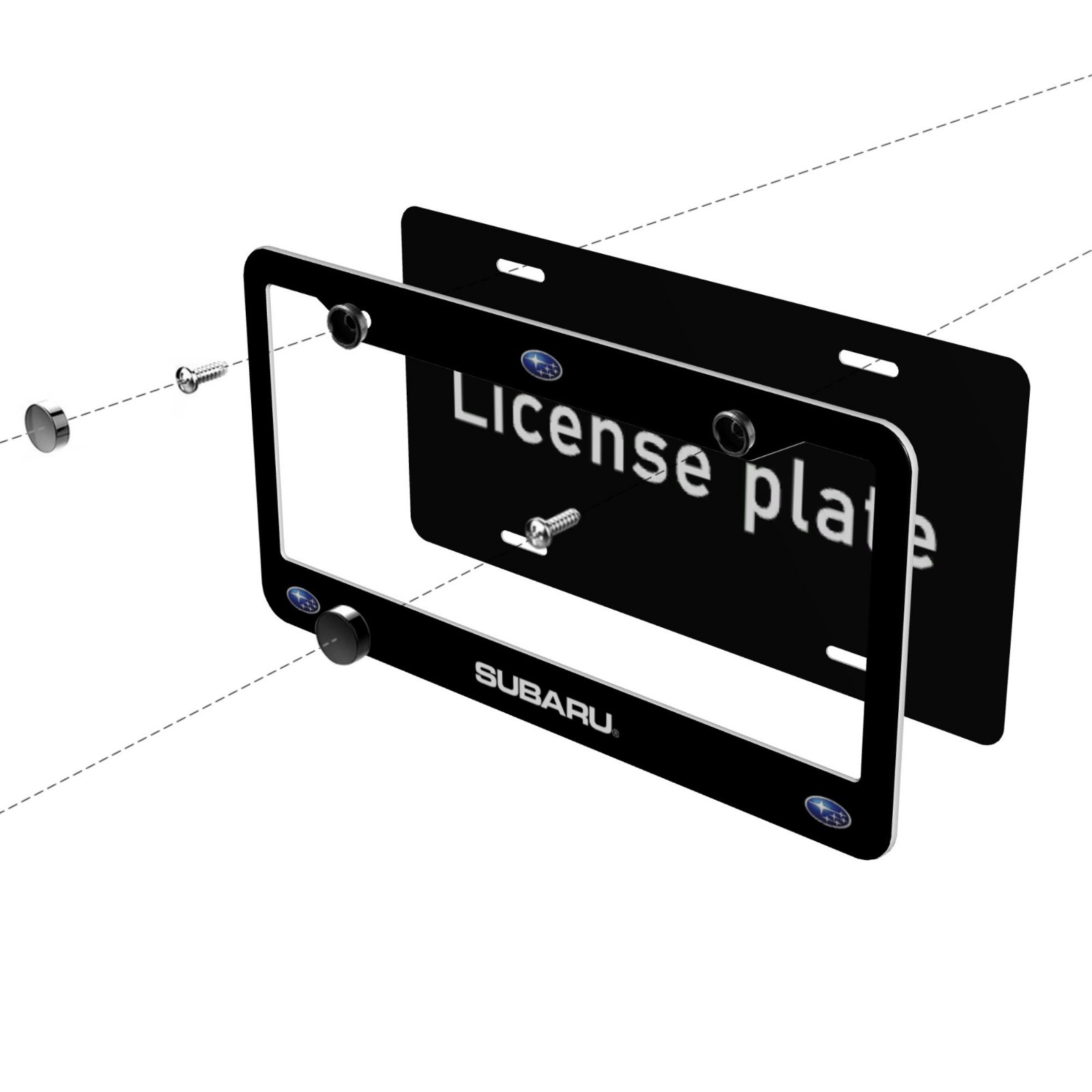 Subaru 2 Pack Stainless Steel Rust-Proof License Plate Frame Holder Black