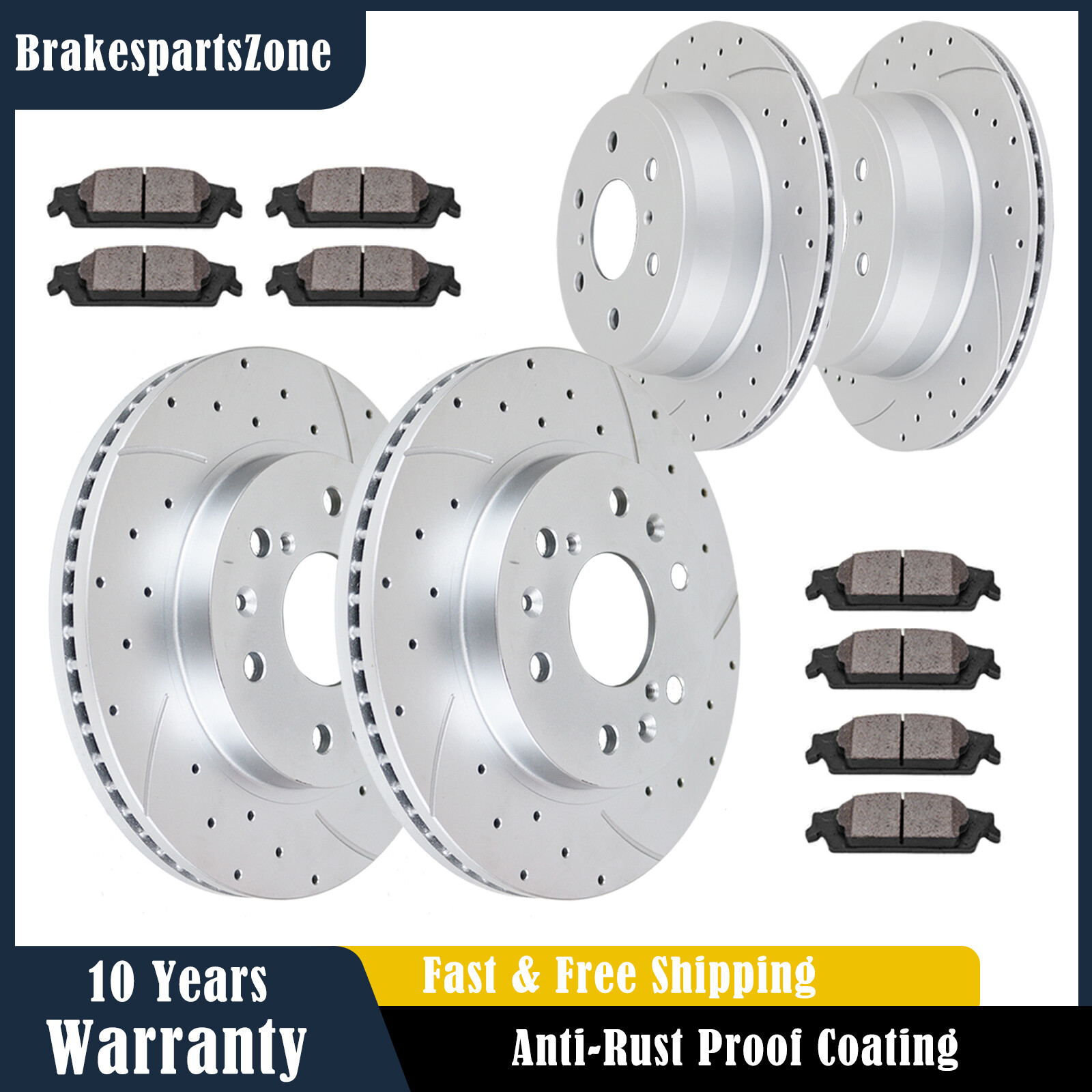 Front and Rear Brake Rotors Pads Kit fit for Chevrolet Tahoe GMC Yukon 2015-2020