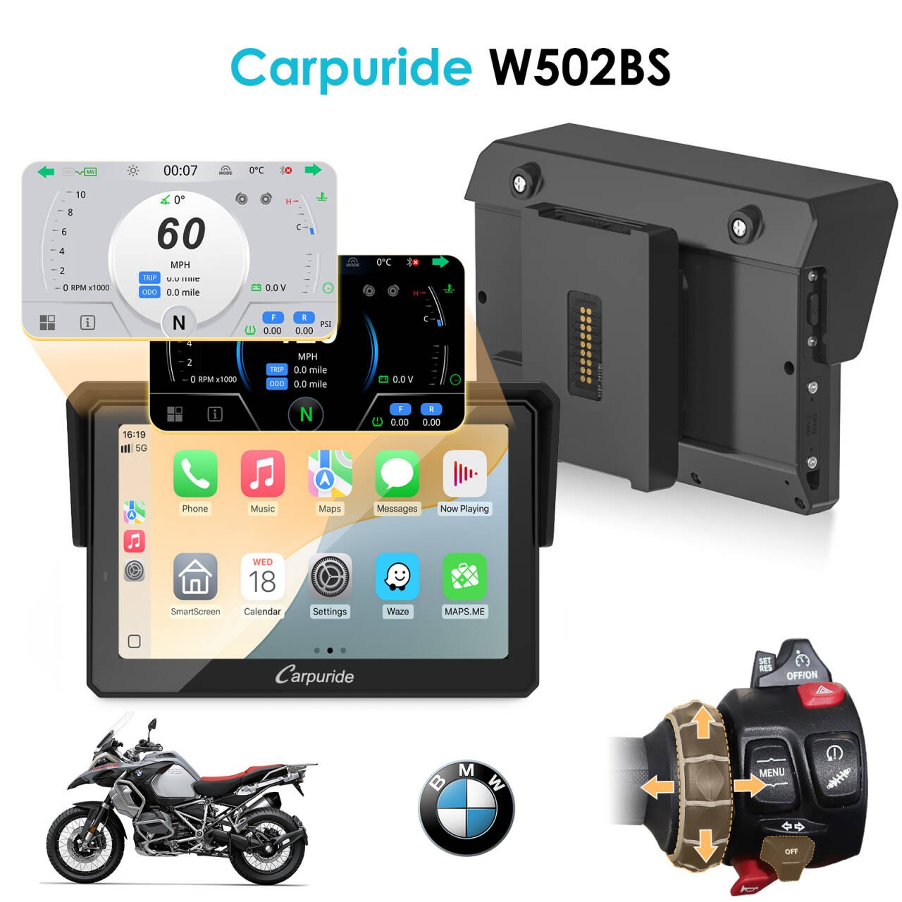 Carpuride W702BS Carplay Android Auto BMW Moto Stereo OEMTransmission Controller