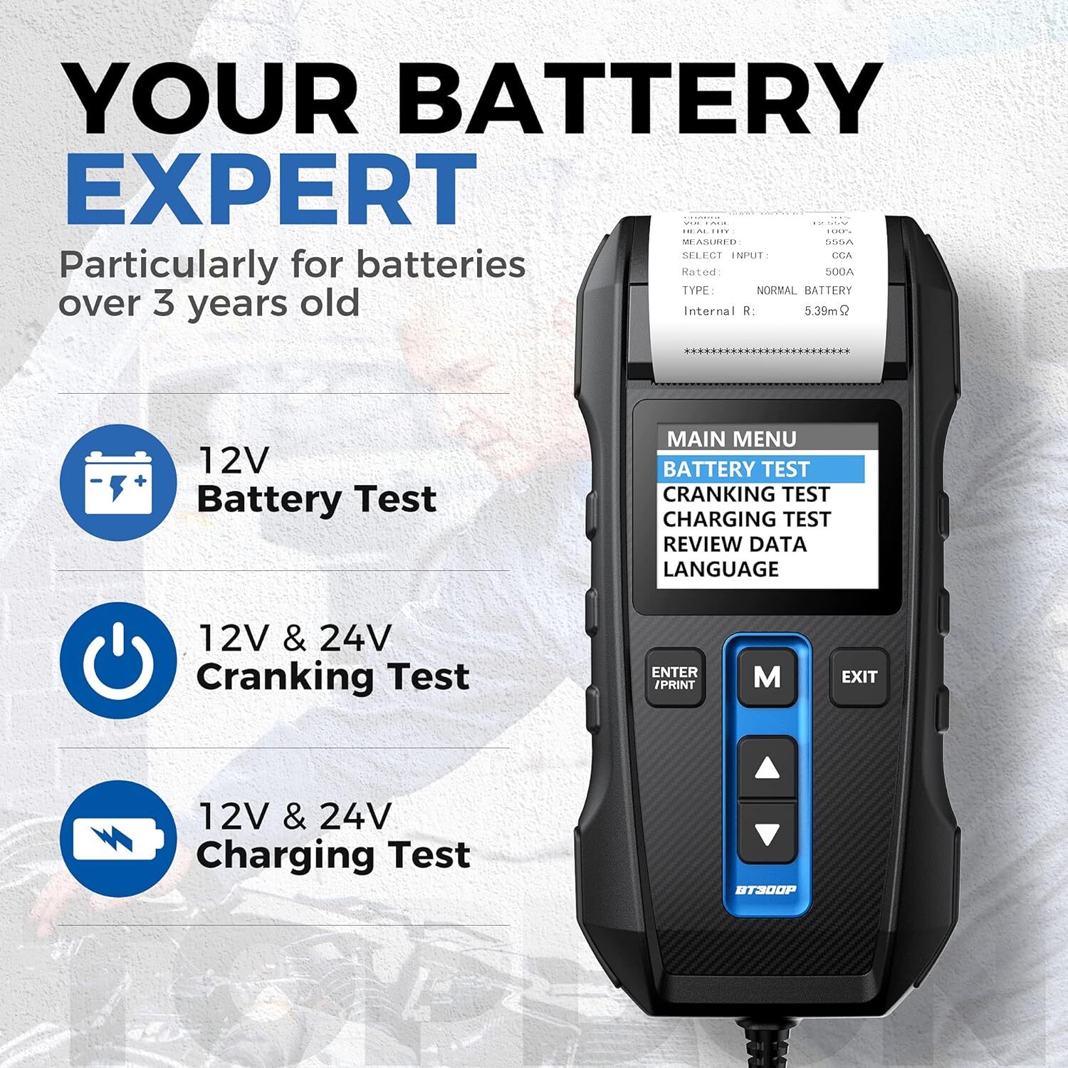 ?Car Battery Tester Charging Test Load Test With Built-in Printer TOPDON BT300P
