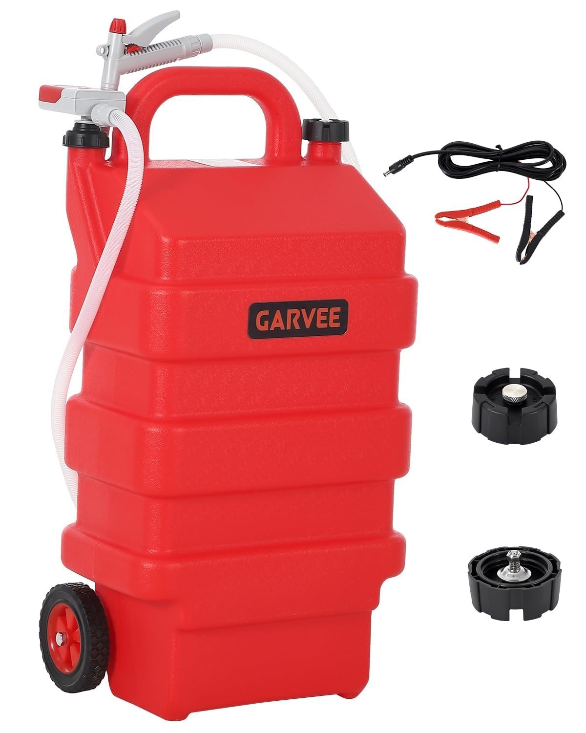 Portable 16 Gal Gas Caddy Fuel Tank 12V/4AA Battery Transfer Pump Lawn Mower