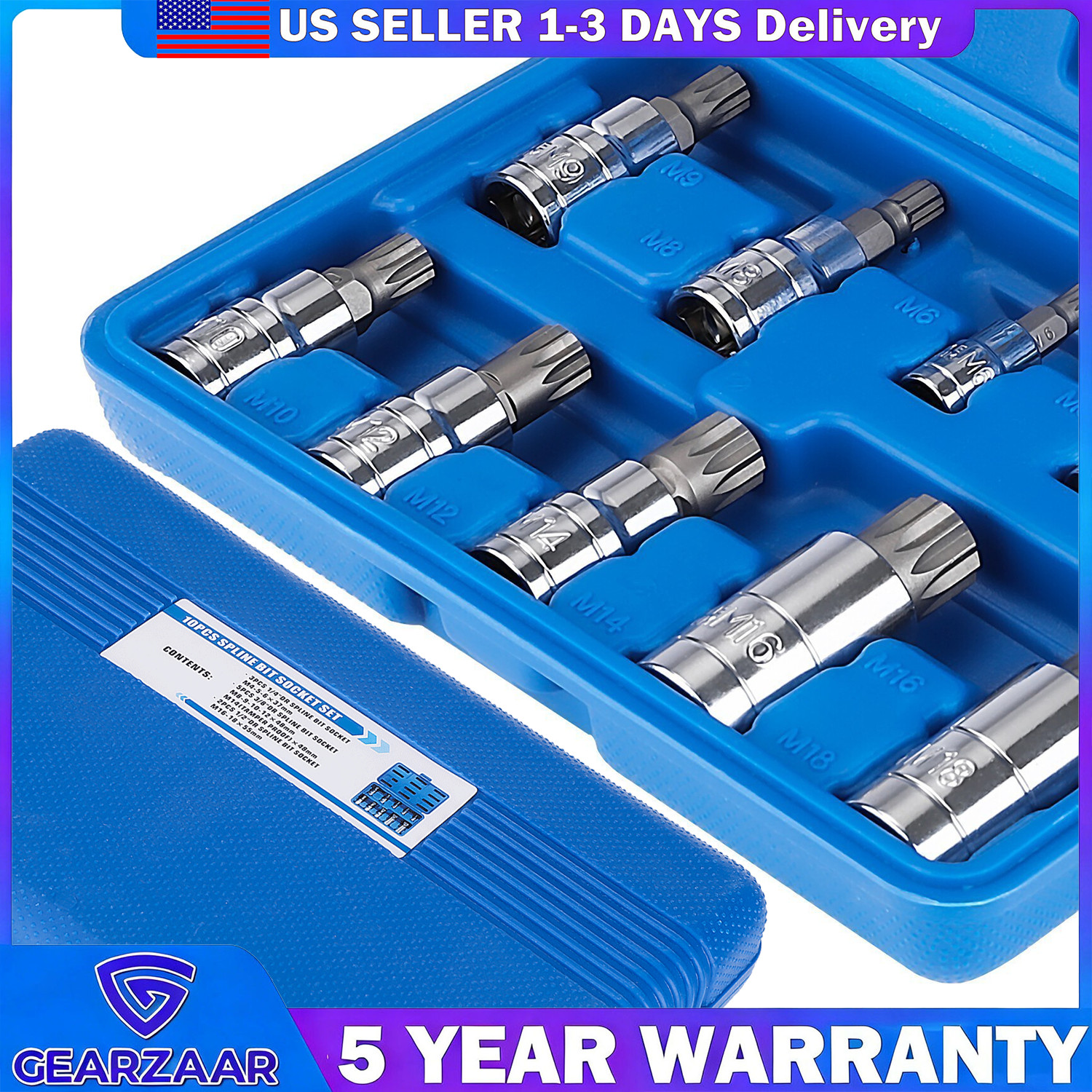Metric XZN Triple Square Spline Bit Socket Set 10 Piece M4-M18 with Case