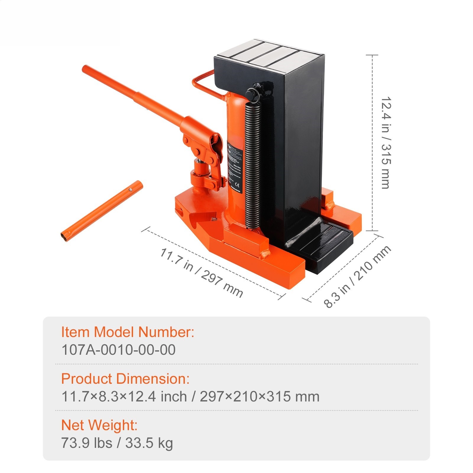 VEVOR Hydraulic Machine Toe Jack Lift Lifting Capacity 10 Ton Toe 20 Ton Top