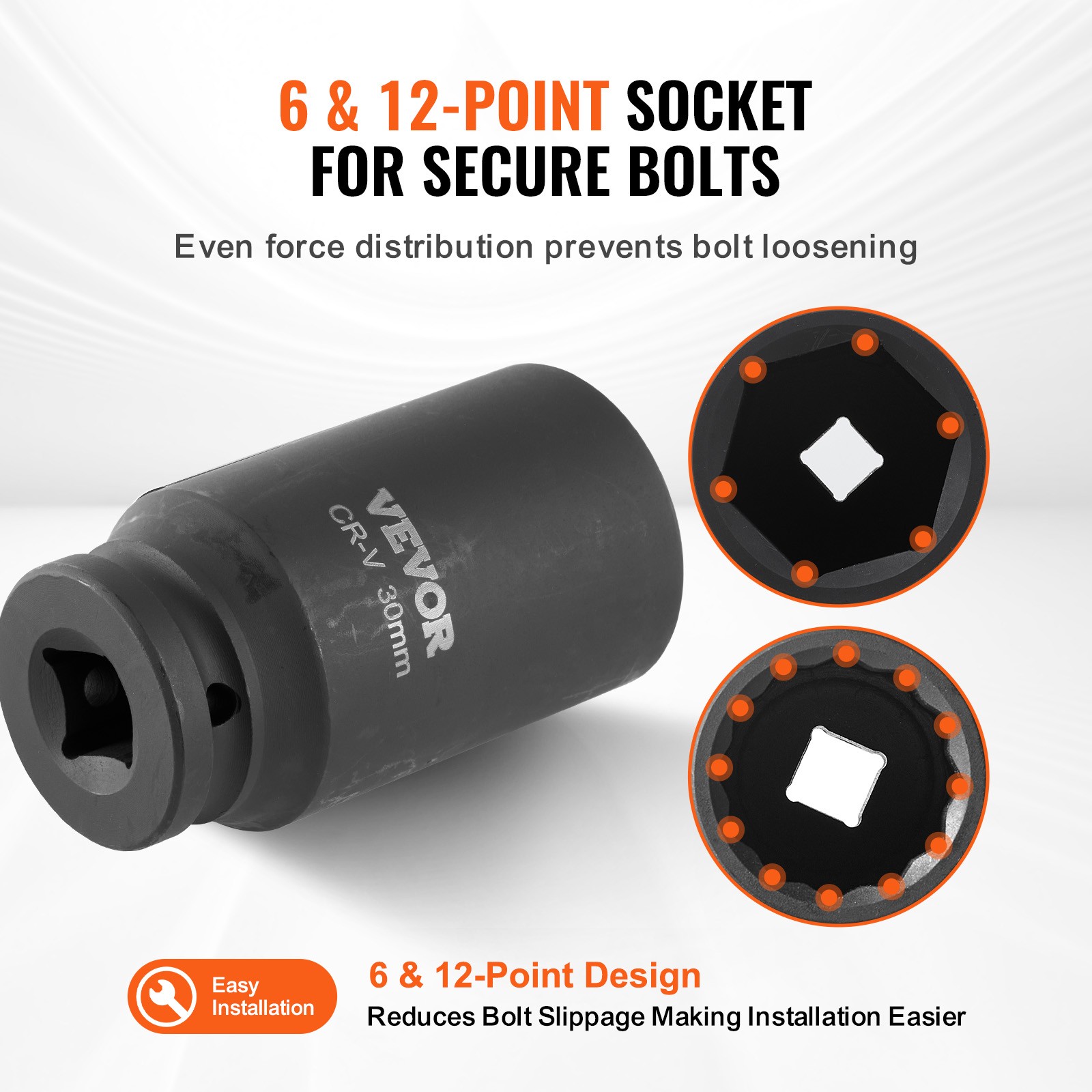 VEVOR Axle Nut Impact Socket Set 1/2″ Drive Deep 6+12-Point 14PCS Metric Socket