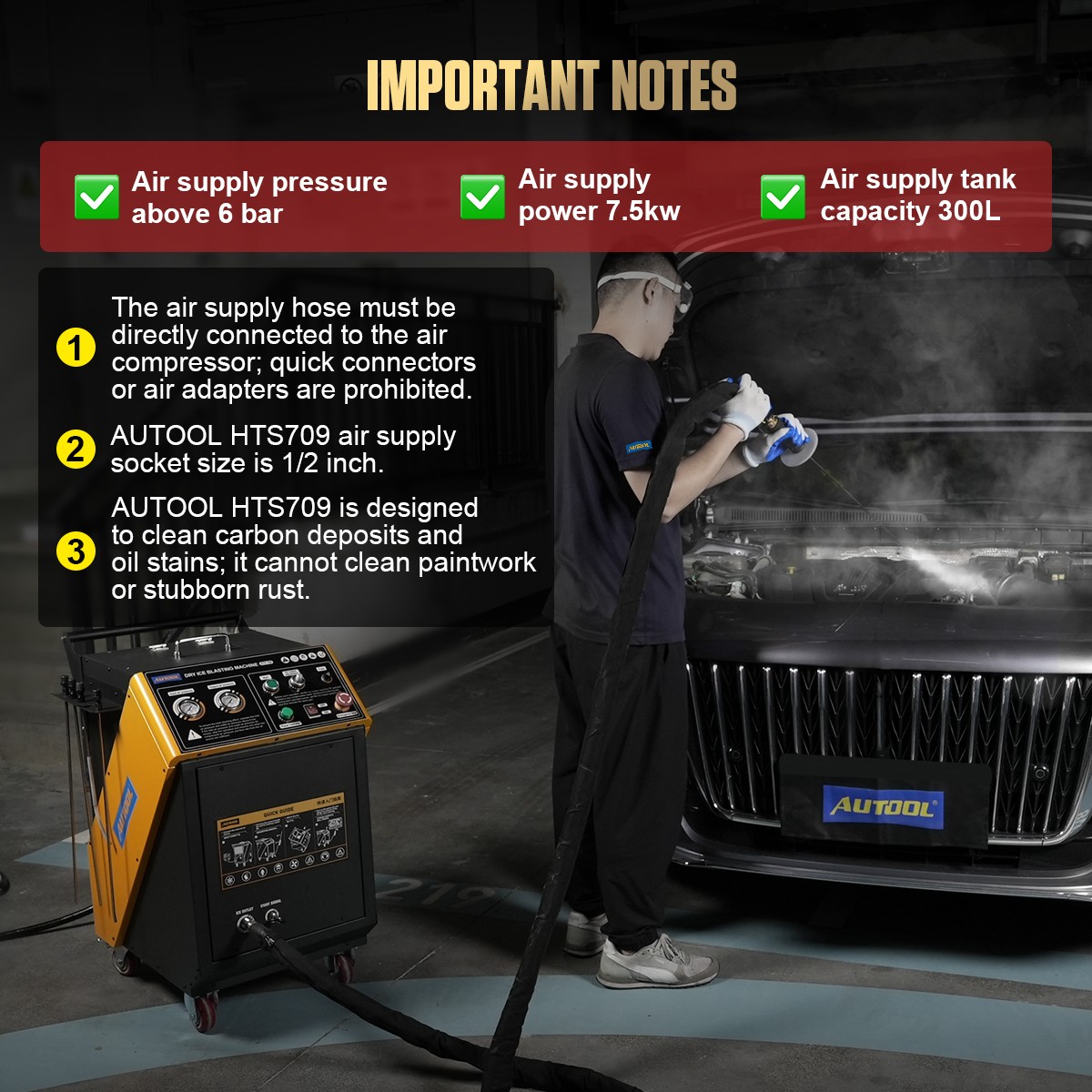 AUTOOL HTS709 Dry Ice Blaster Cleaning Machine Car Commercial Dry Ice Cleaner