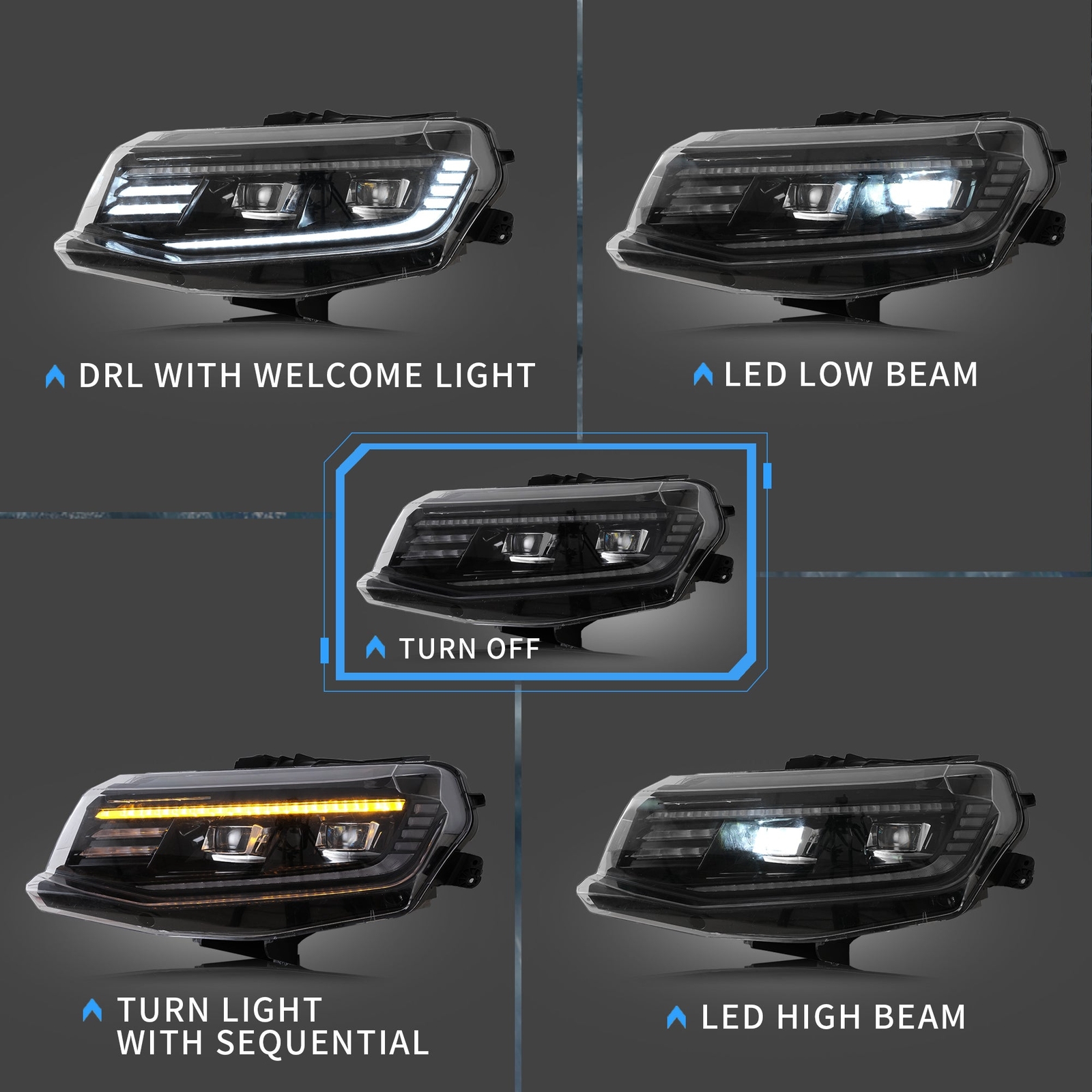 VLAND LED Projector Headlights For 2016-2018 Chevrolet Chevy Camaro W/Sequential