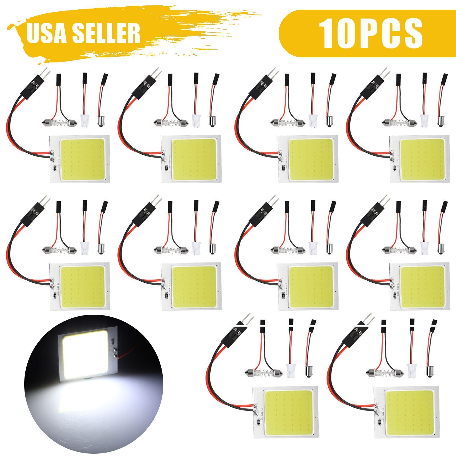 10x White T10 BA9S 48SMD COB LED Car Interior Panel Festoon Light Dome Map Bulbs