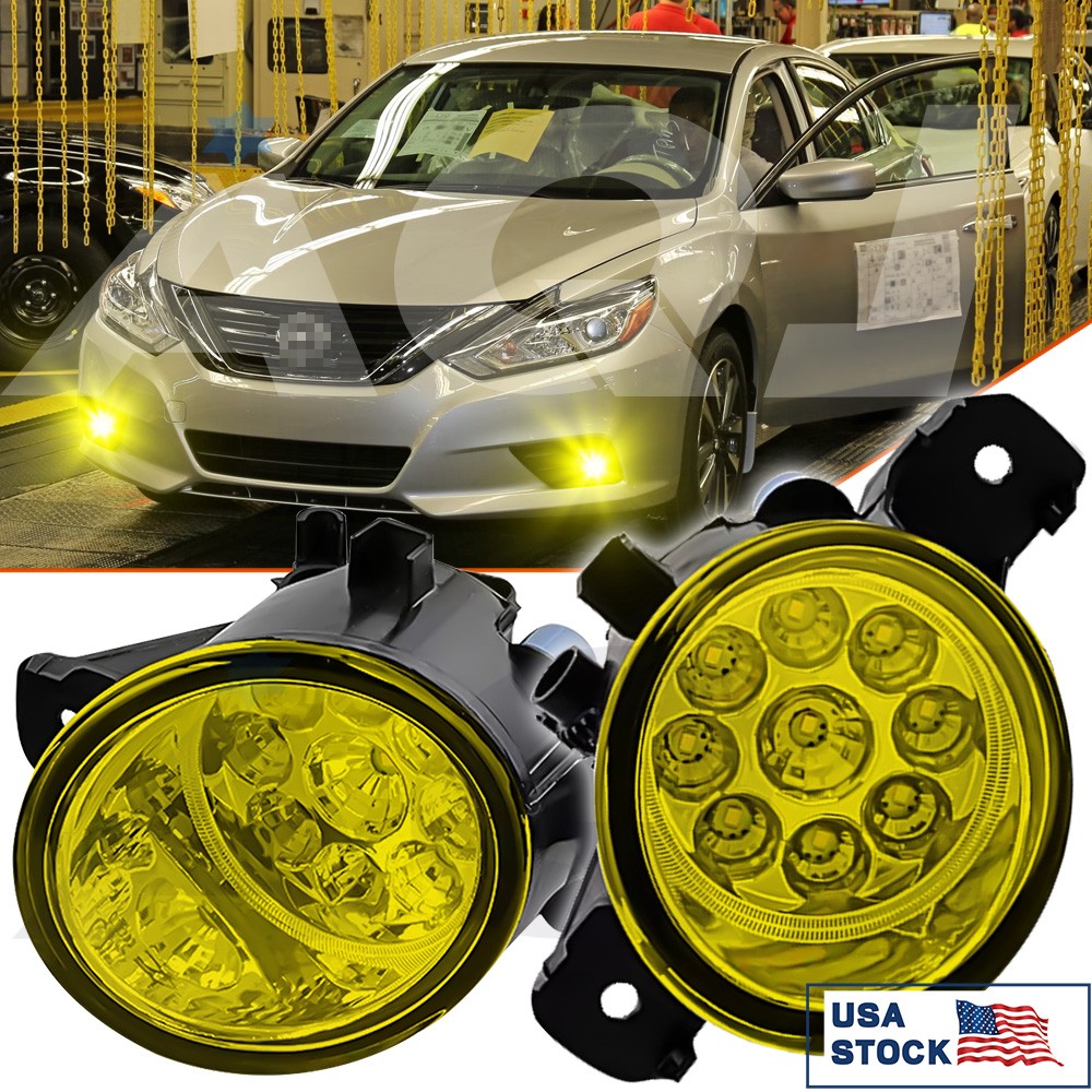 For Nissan Altima 2007-2016 Front Bumper Yellow Fog Lights Driving Lamps Pair