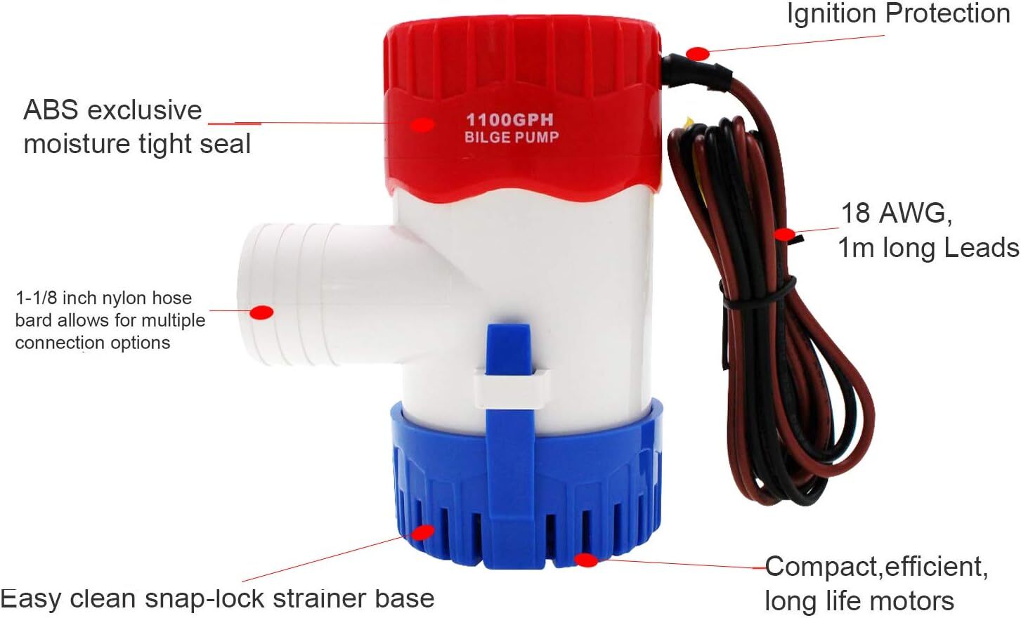 1100GPH Electric Bilge Pump For Boat Marine Submersible Sump Water Transfer USA