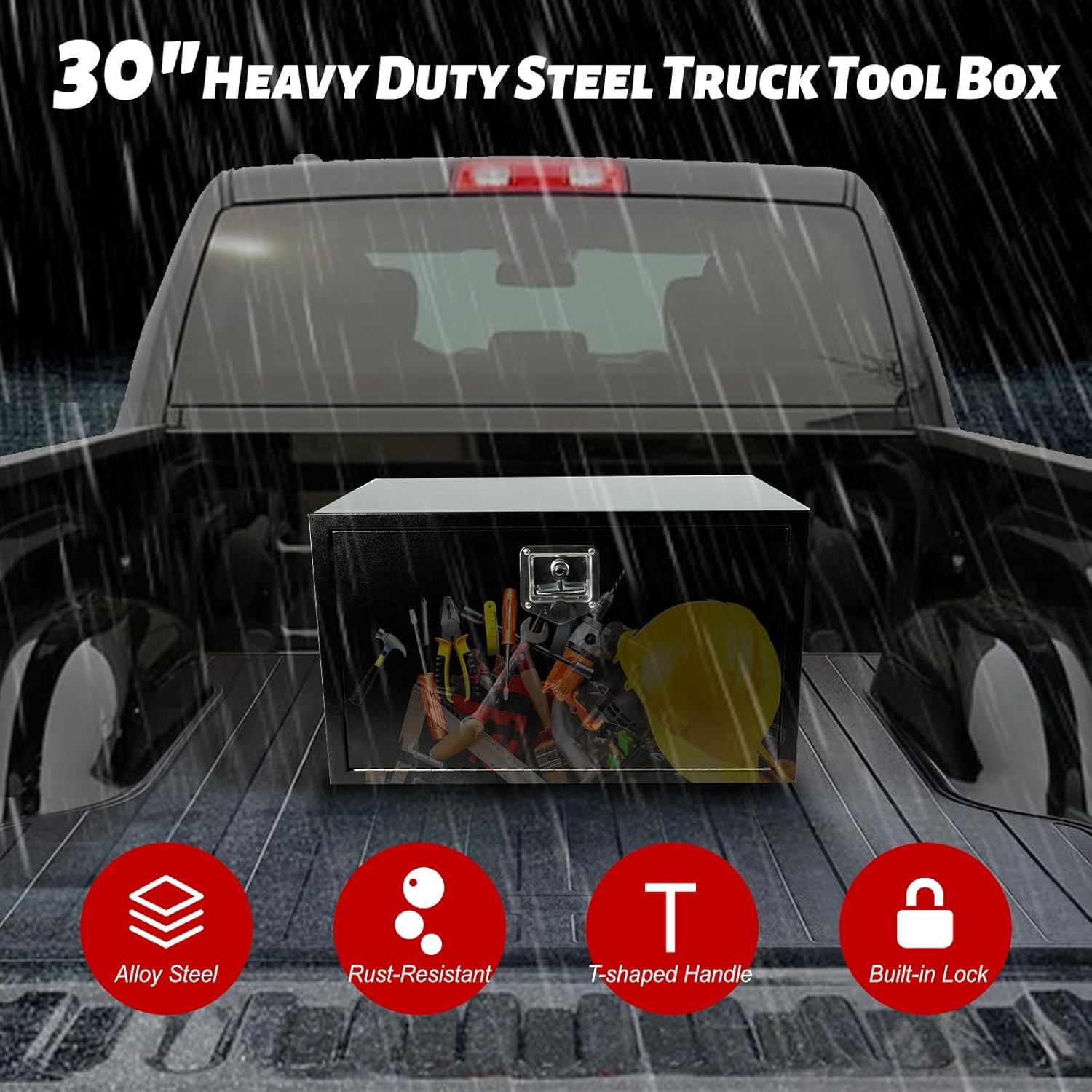 30 In. X 18 In. X 18 In. Black Iron Underbody Truck Storage Tool Box w/Lock