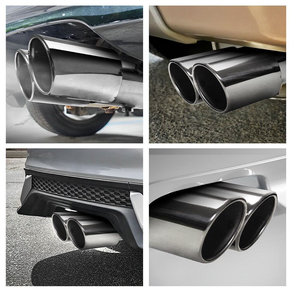 Universal Stainless Steel Dual Exhaust Tip Silver For 1.5-2.4in Outlet Tailpipe