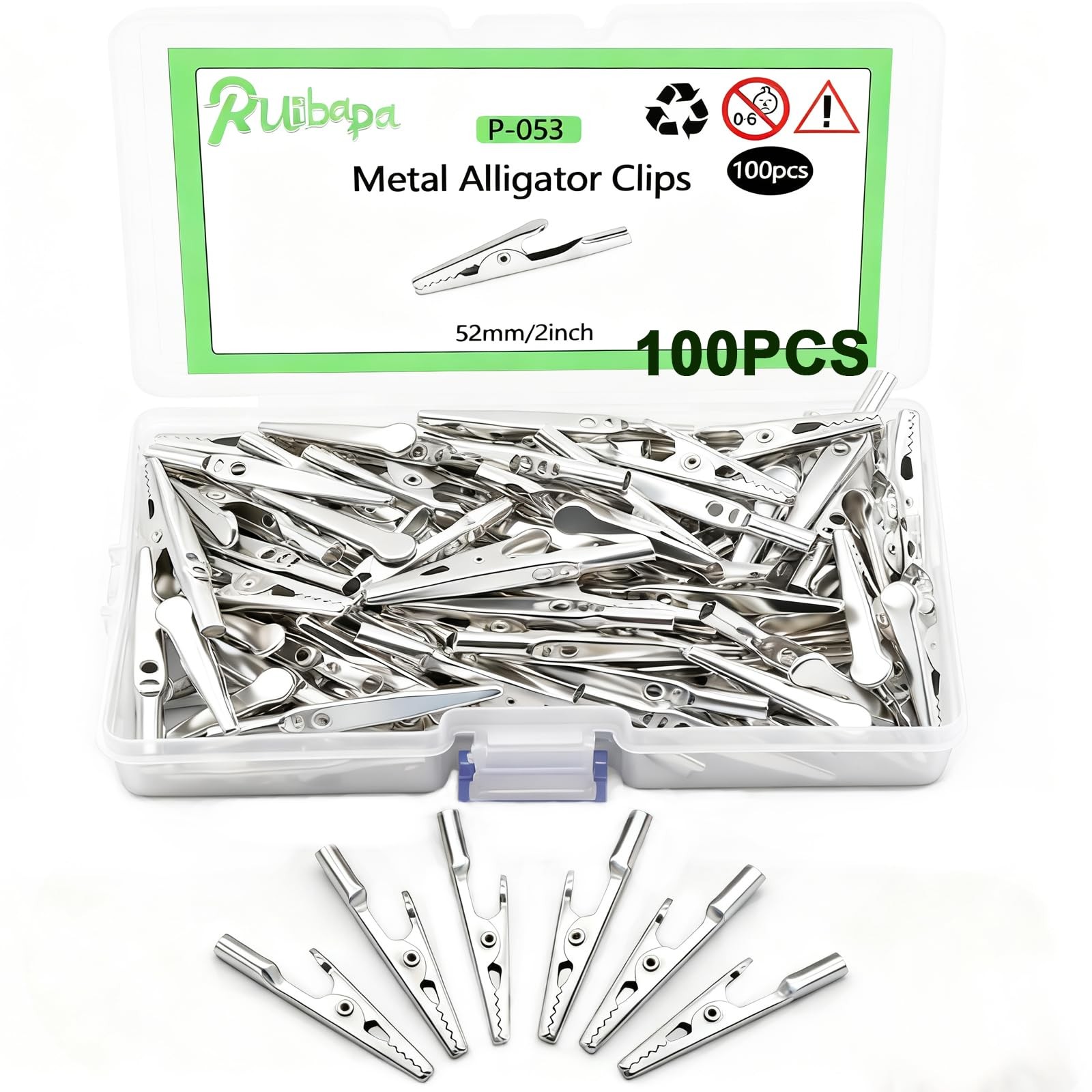 Ruibapa 100 pcs Metal Alligator Clips 52 mm for Household 100pcs-52mm, Silver