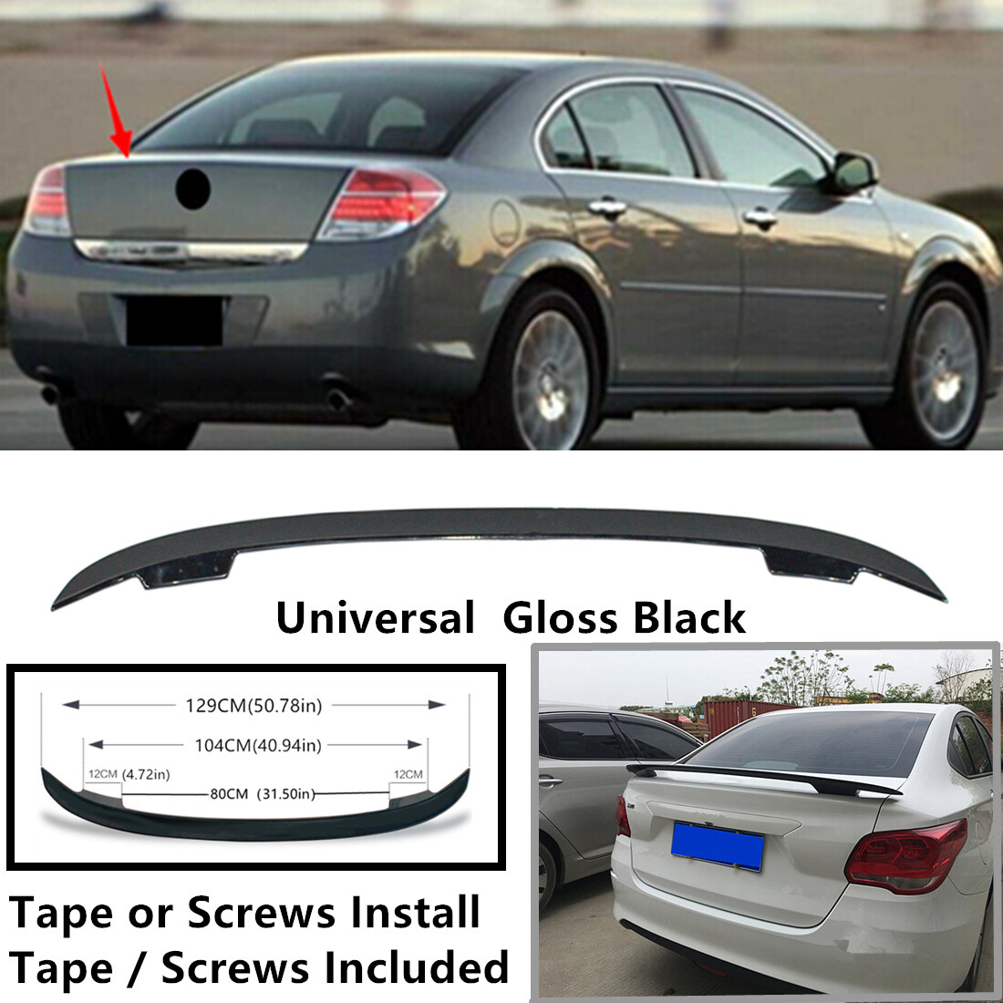 Fit For Saturn Aura 2007-2009 Rear Trunk Lip Racing Spoiler Wing Universal Black
