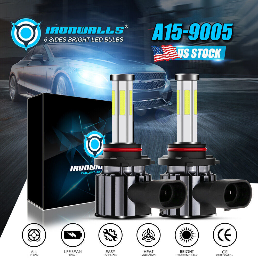 6-Side 9005 HB3 LED Headlight Bulb High or Low Beam Kit 6000K White Super Bright