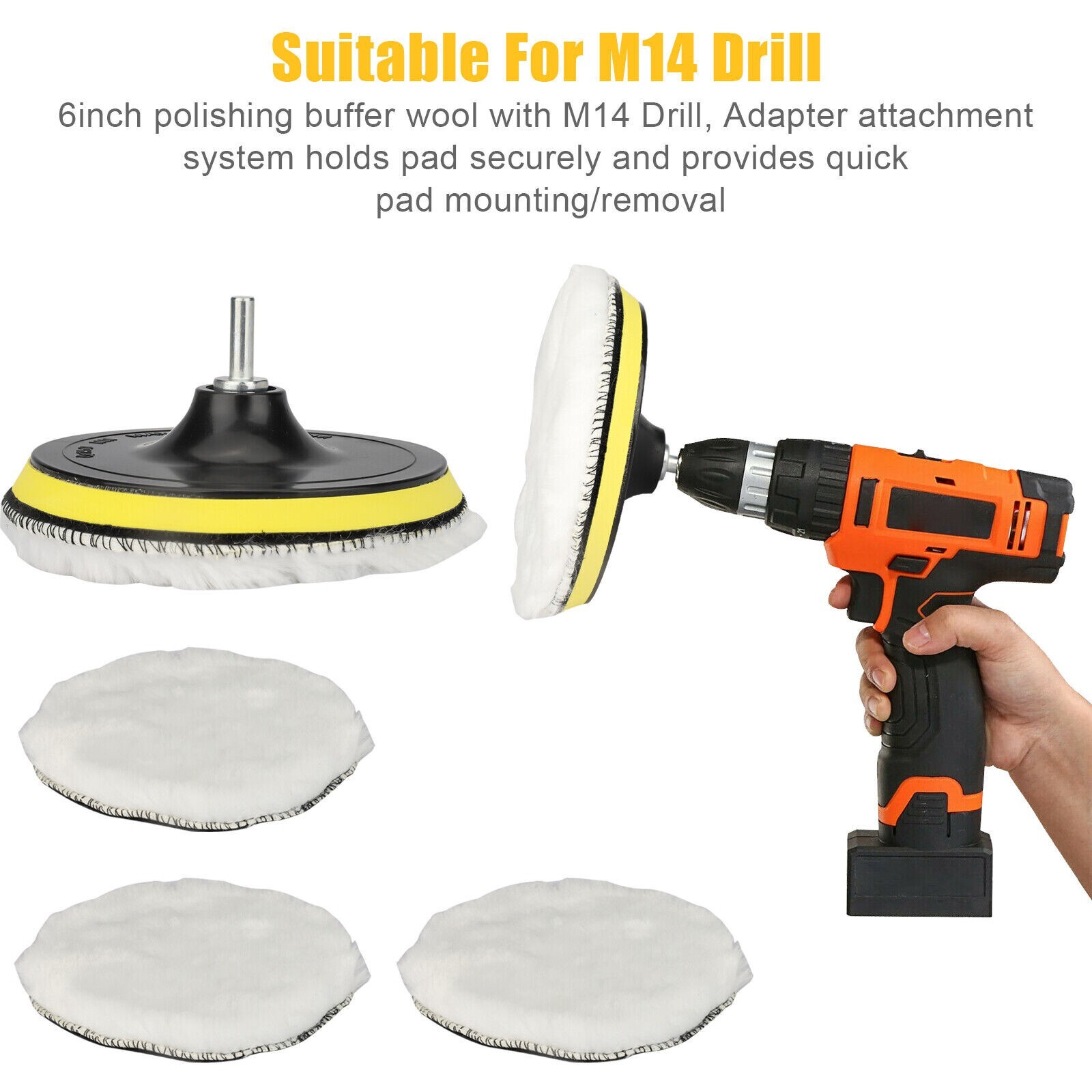5PCS 6″ Buffing Polishing Pad Wool Wheel Mop Kit For Car Polisher Drill Adapter