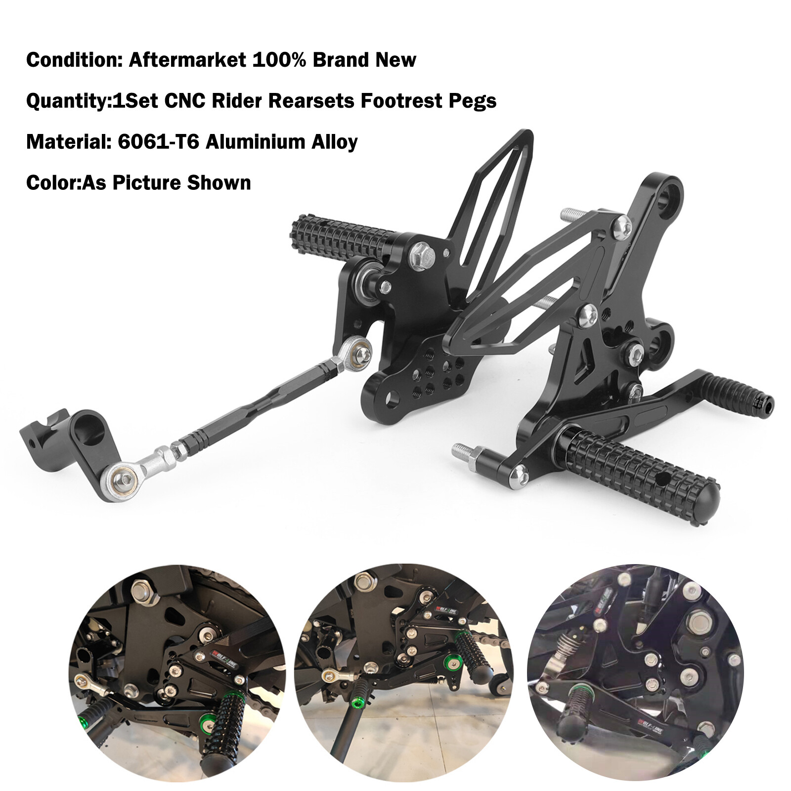 CNC Aluminum Rearsets Footpegs Black For Kawasaki Z400 / Ninja 400 2018 – 2022