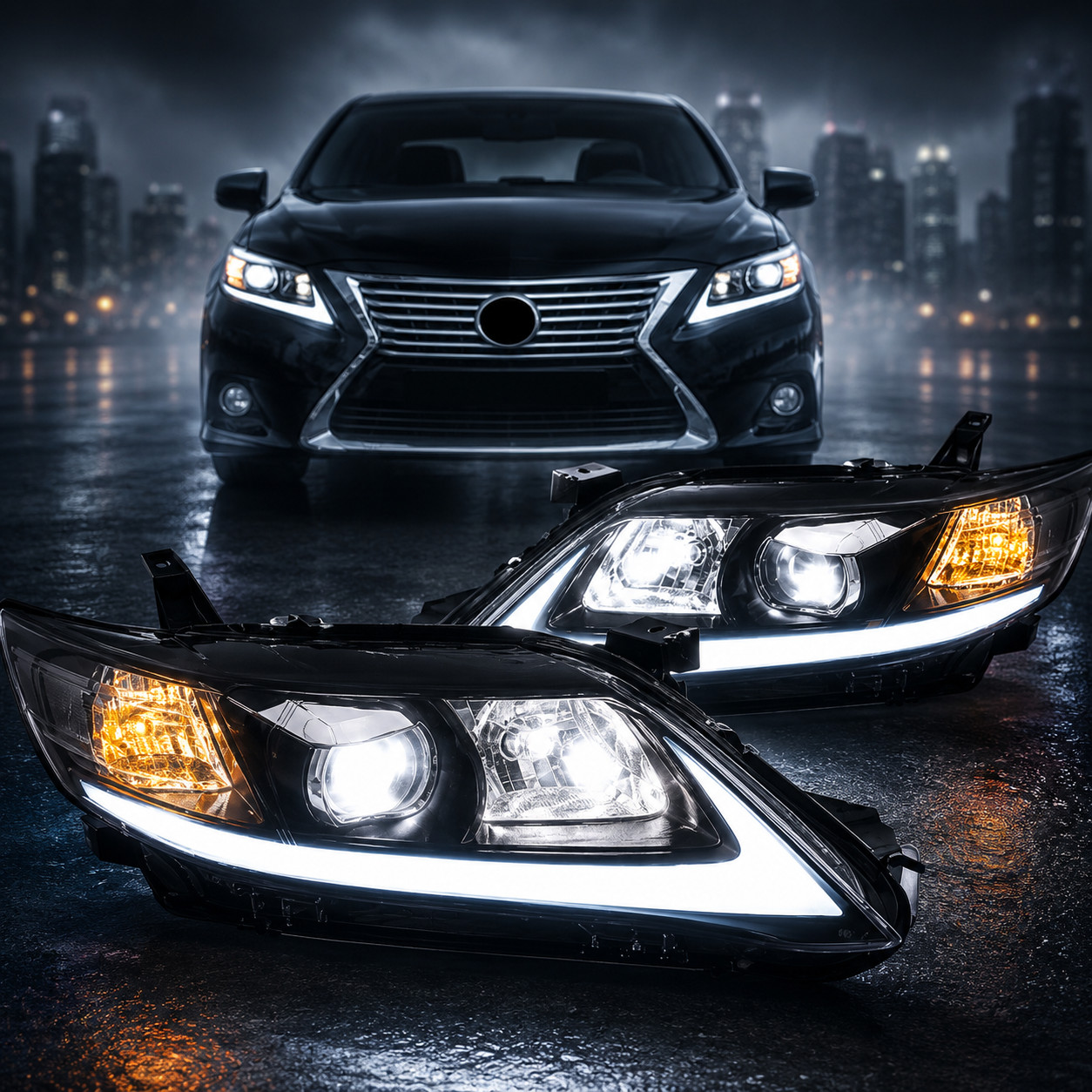 Headlights For 2010 2011 Toyota Camry Sedan Hybrid LED DRL Sequential Lamps Pair