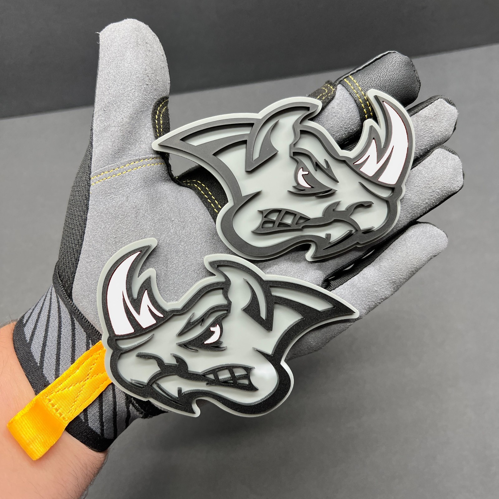 Angry White Eye Rhino Emblem Badges Racing USA Made 2-Pack Custom Aggressive