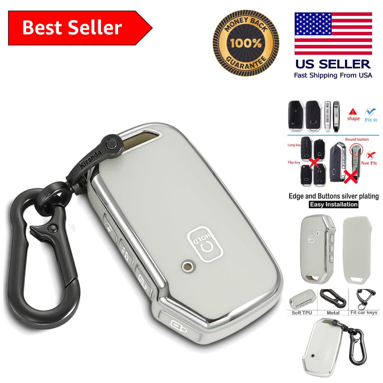 Kia Key Fob Case with Metal Buckle – Elegant TPU Cover for Soul, Niro, Telluride