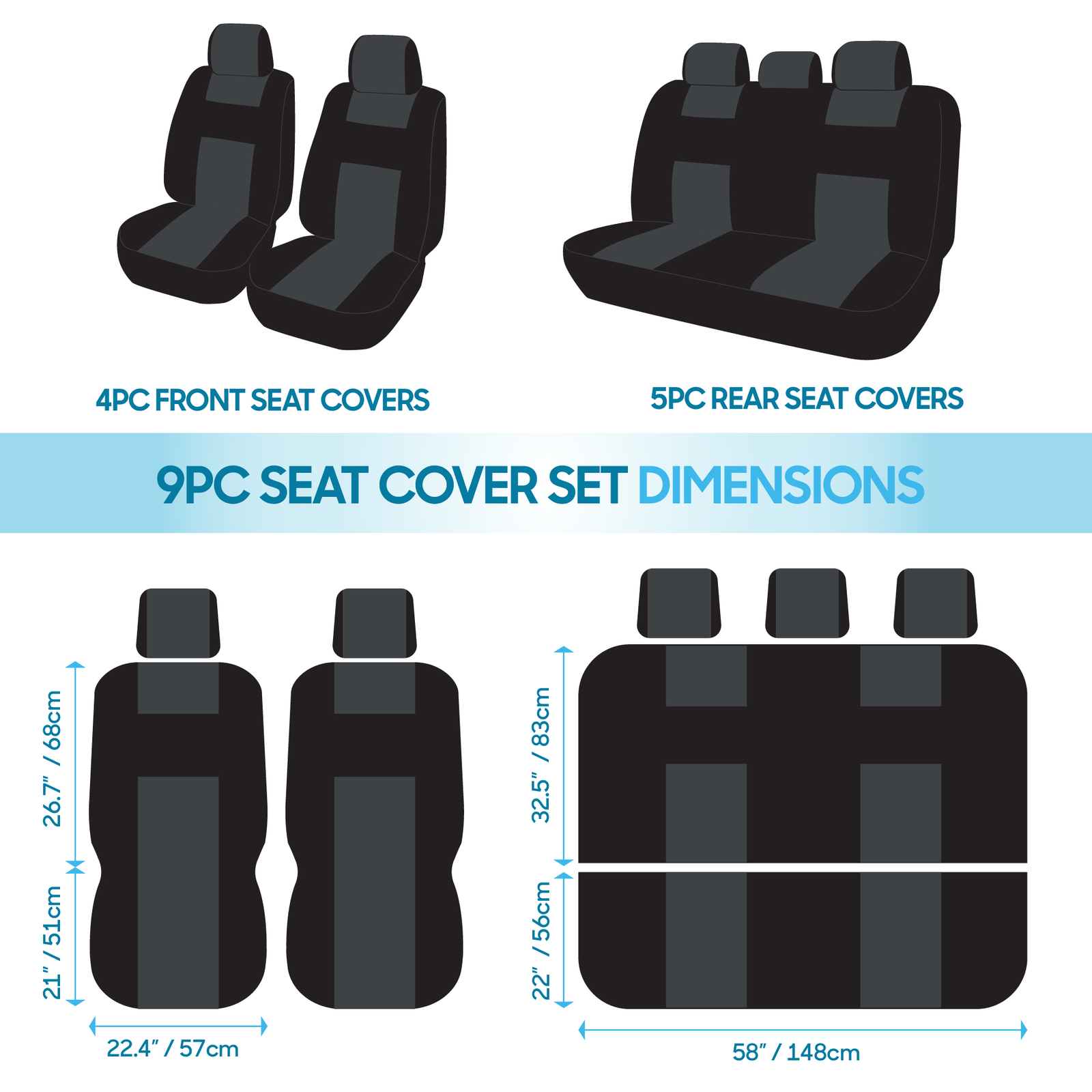 ProPoly Solid Black Car Seat Covers – Universal Fit for Car Truck Van SUV