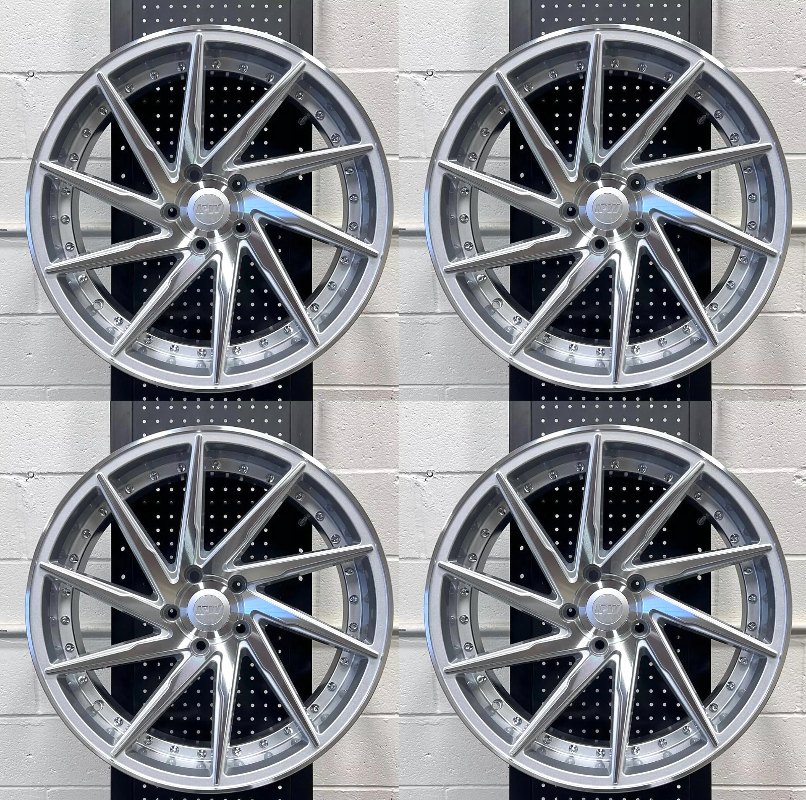 19″ Wheels 19×8.5 / 19×9.5 +35 5×112 Staggered Silver Machined Rims Set CB73.1