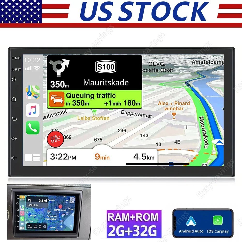 Double Din 7” Car Stereo Touch Screen Car Radio Apple CarPlay Android 15 Auto BT