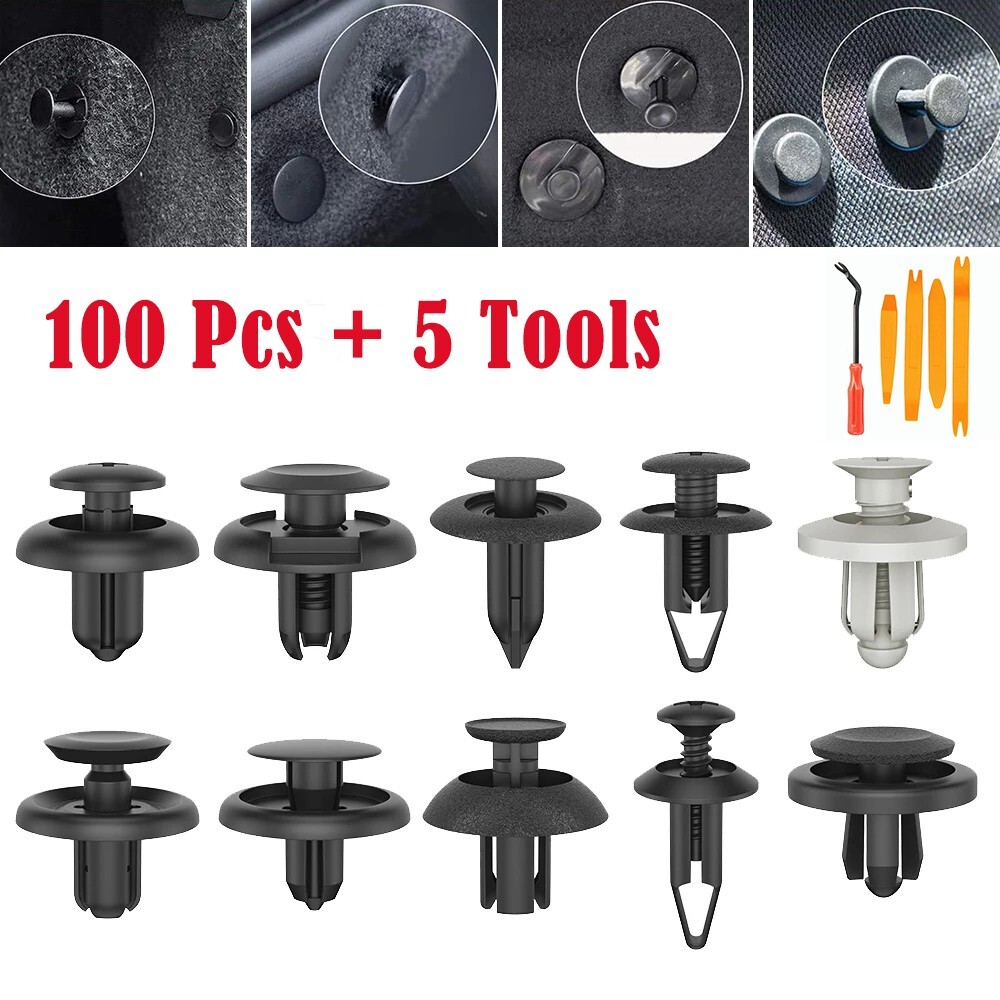 100PACK Bumper Clips FENDER TRIM Car Auto Push Pin Rivet FASTENER PANEL+ 5 Tools