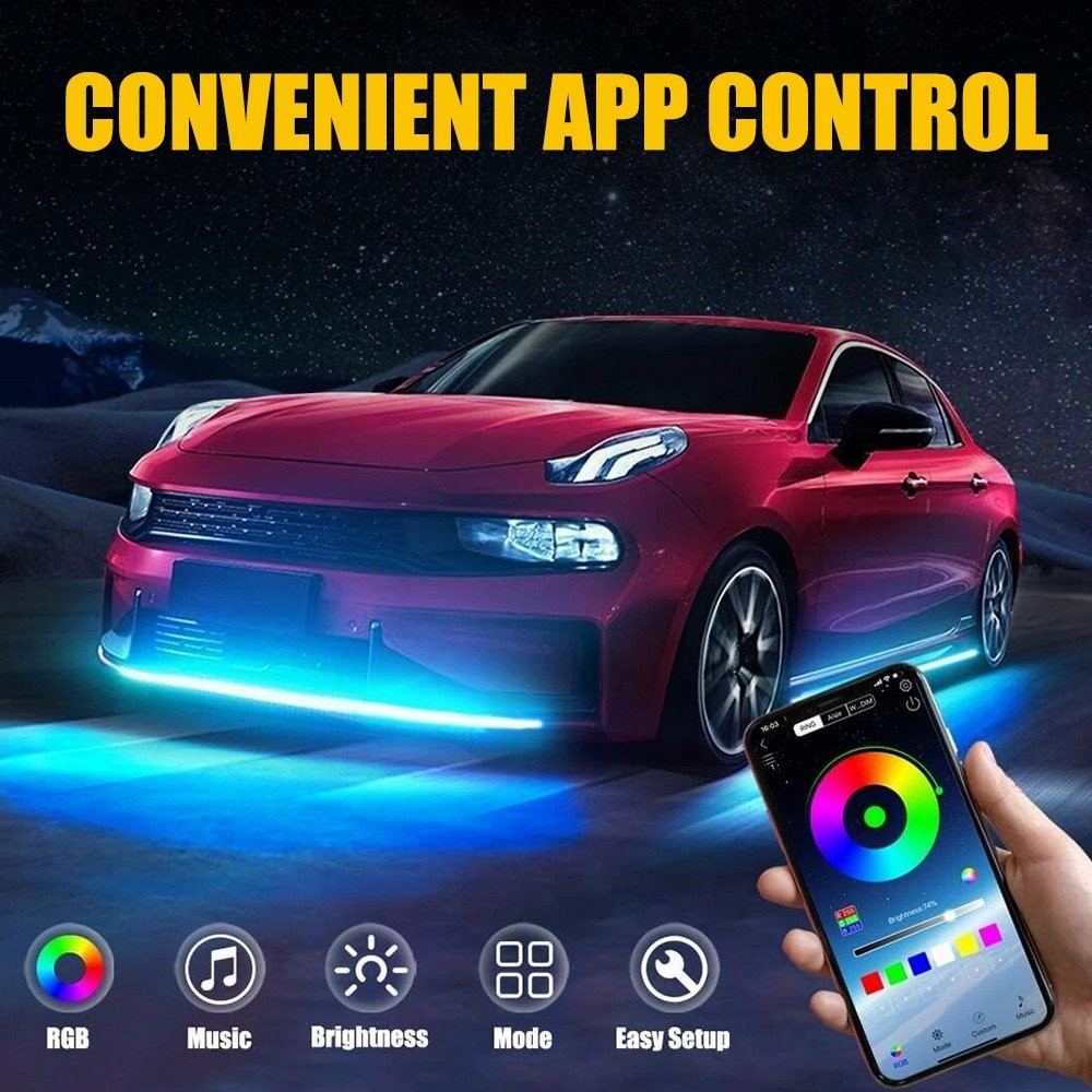 6-60 Double Row LED RGB Dream Lights Strips Neon Underglow Lamps APP Remote IP68
