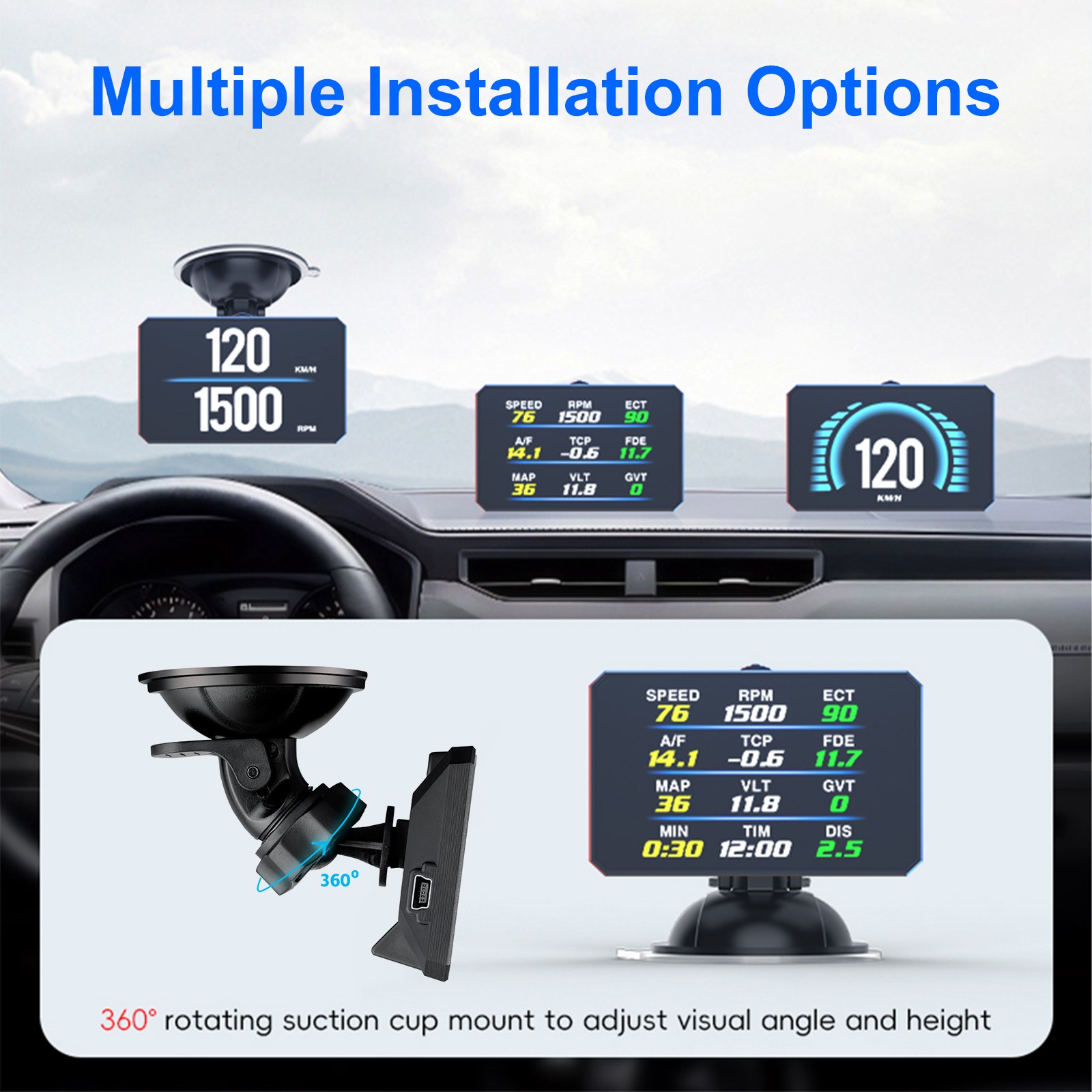 OBD2 Car HUD Speedometer Digital Head Up Display Odometer MPH Overspeed Warning